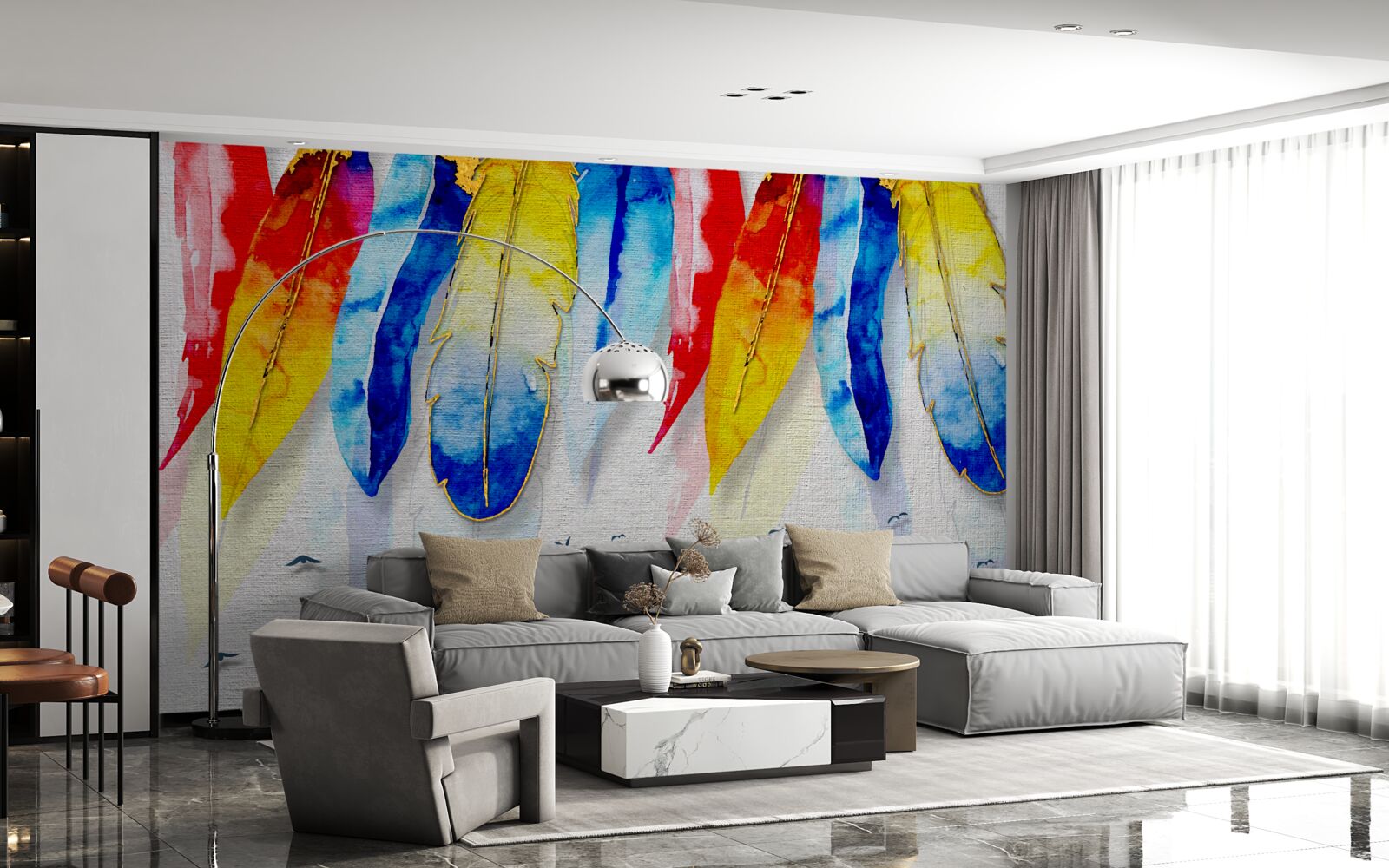 Fotobehang aquarelstiften in boho-stijl