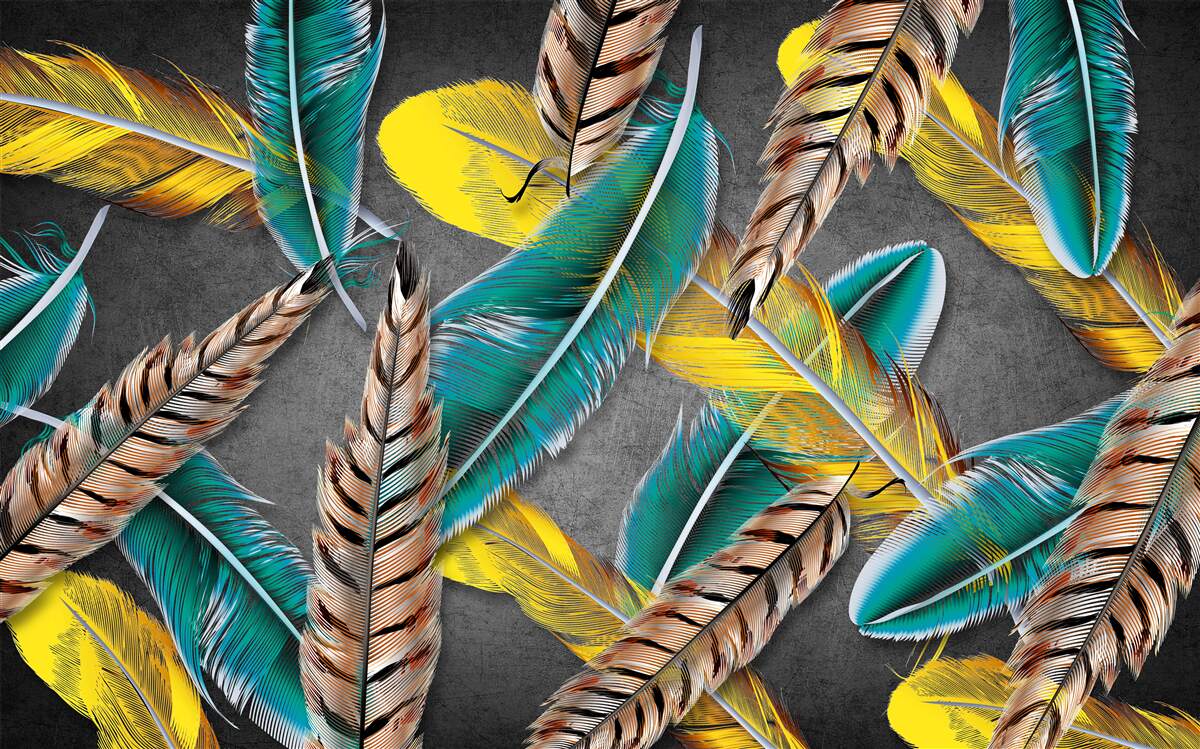 Fotobehang achtergrond met kleurverloop en abstracte veren