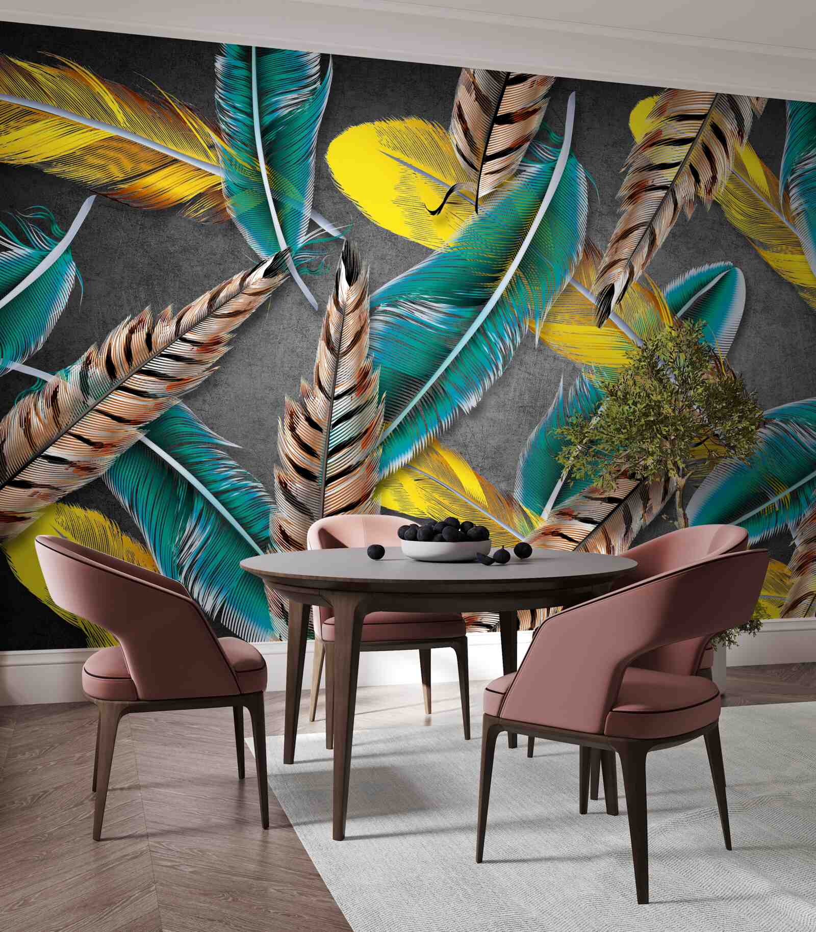 Fotobehang achtergrond met kleurverloop en abstracte veren