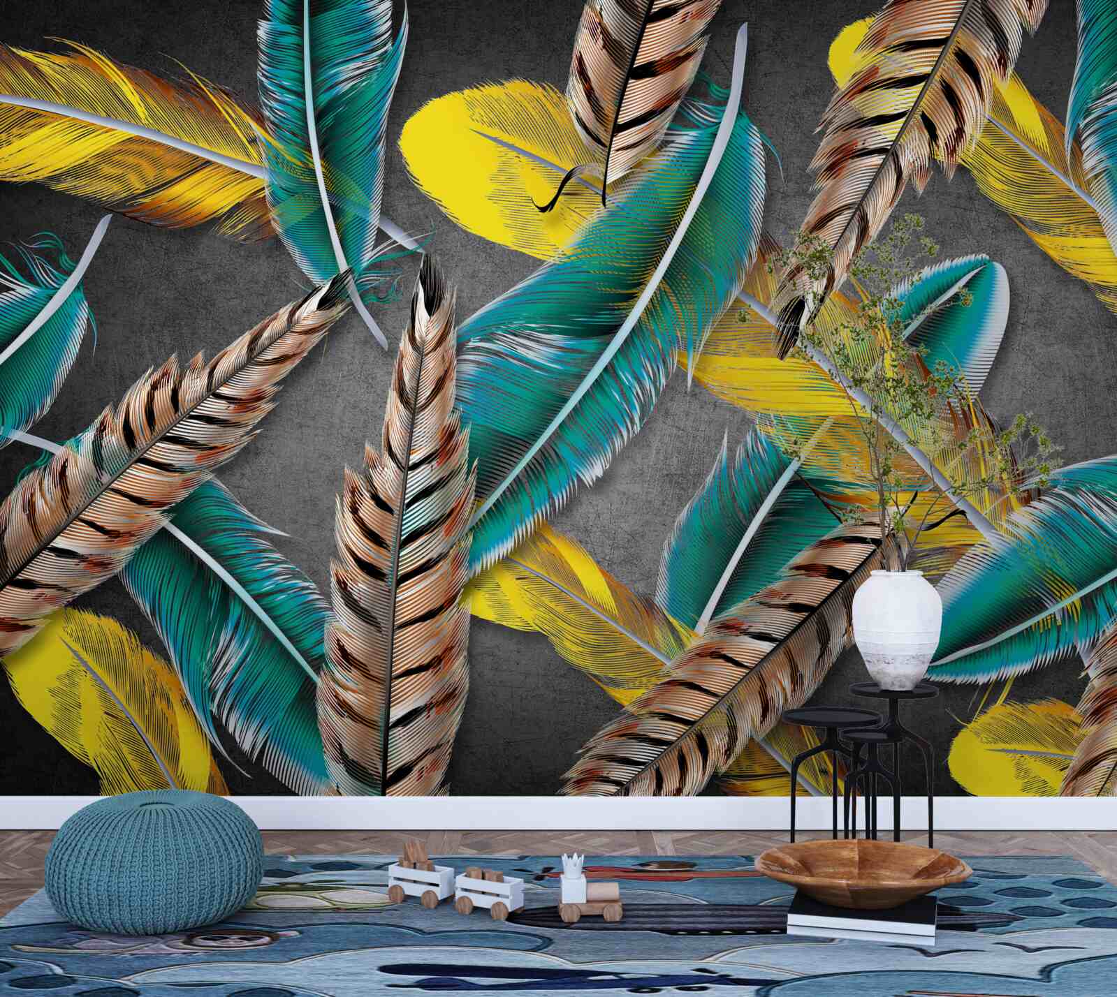 Fotobehang achtergrond met kleurverloop en abstracte veren