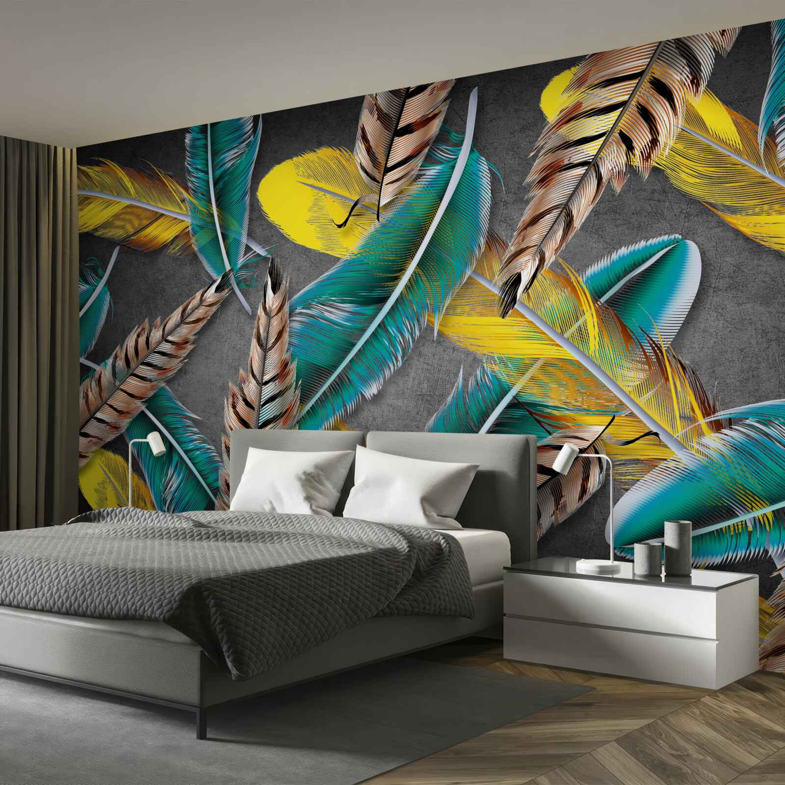 Fotobehang achtergrond met kleurverloop en abstracte veren