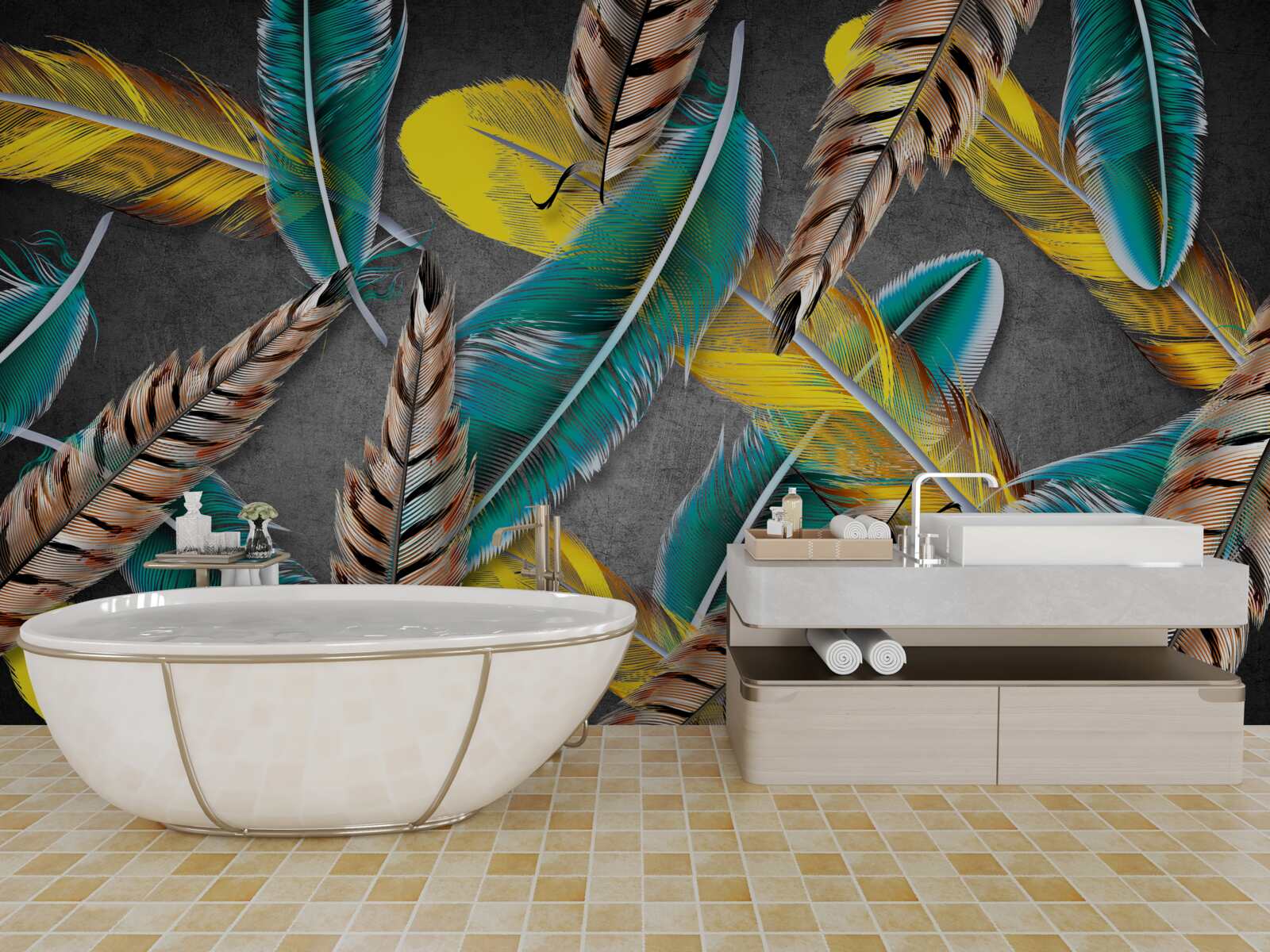 Fotobehang achtergrond met kleurverloop en abstracte veren