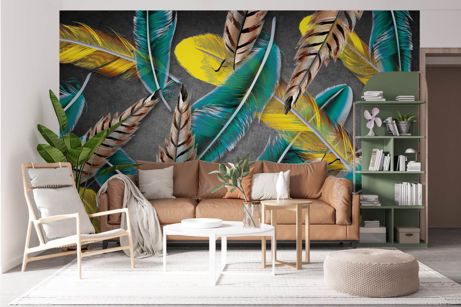 Fotobehang achtergrond met kleurverloop en abstracte veren