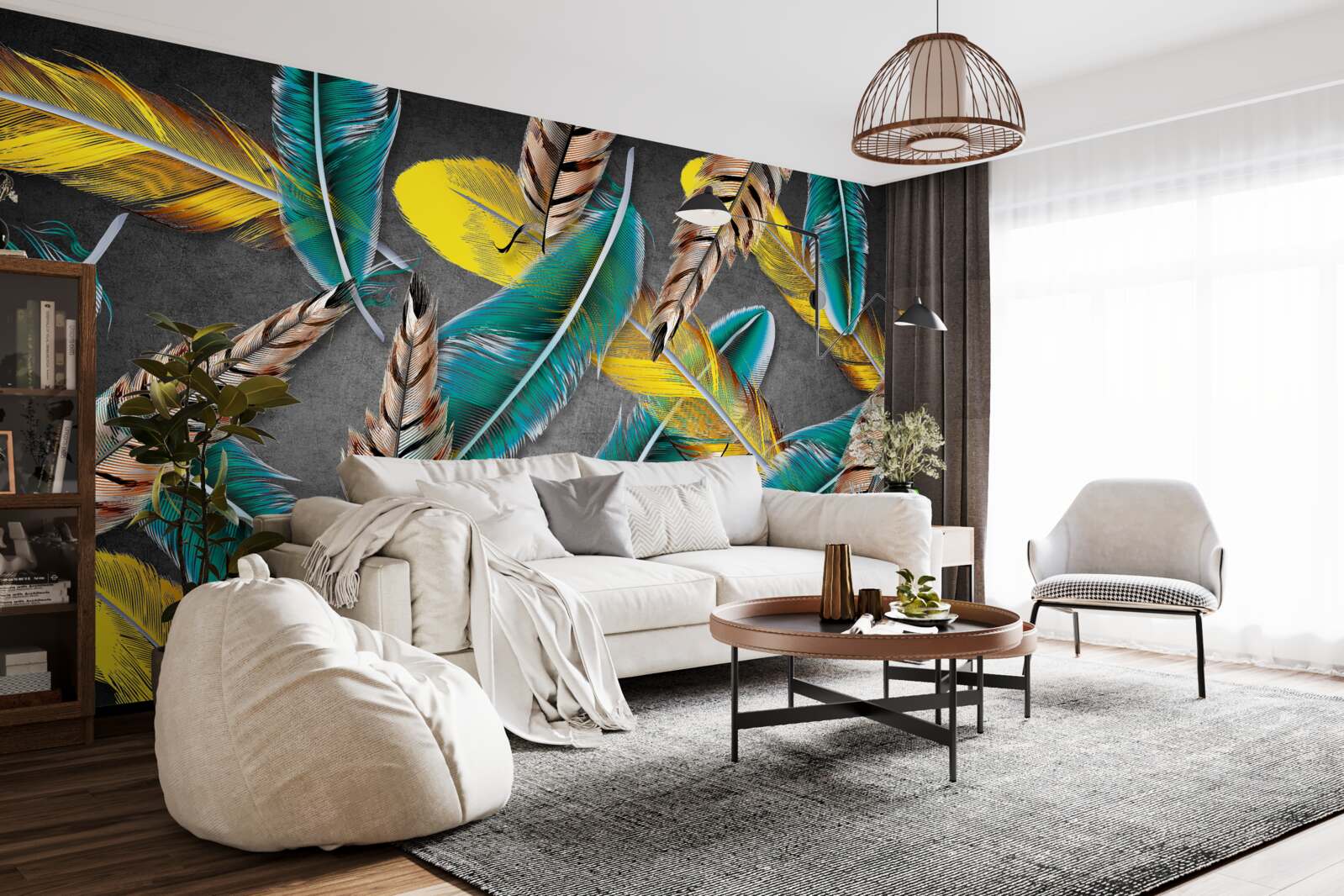 Fotobehang achtergrond met kleurverloop en abstracte veren