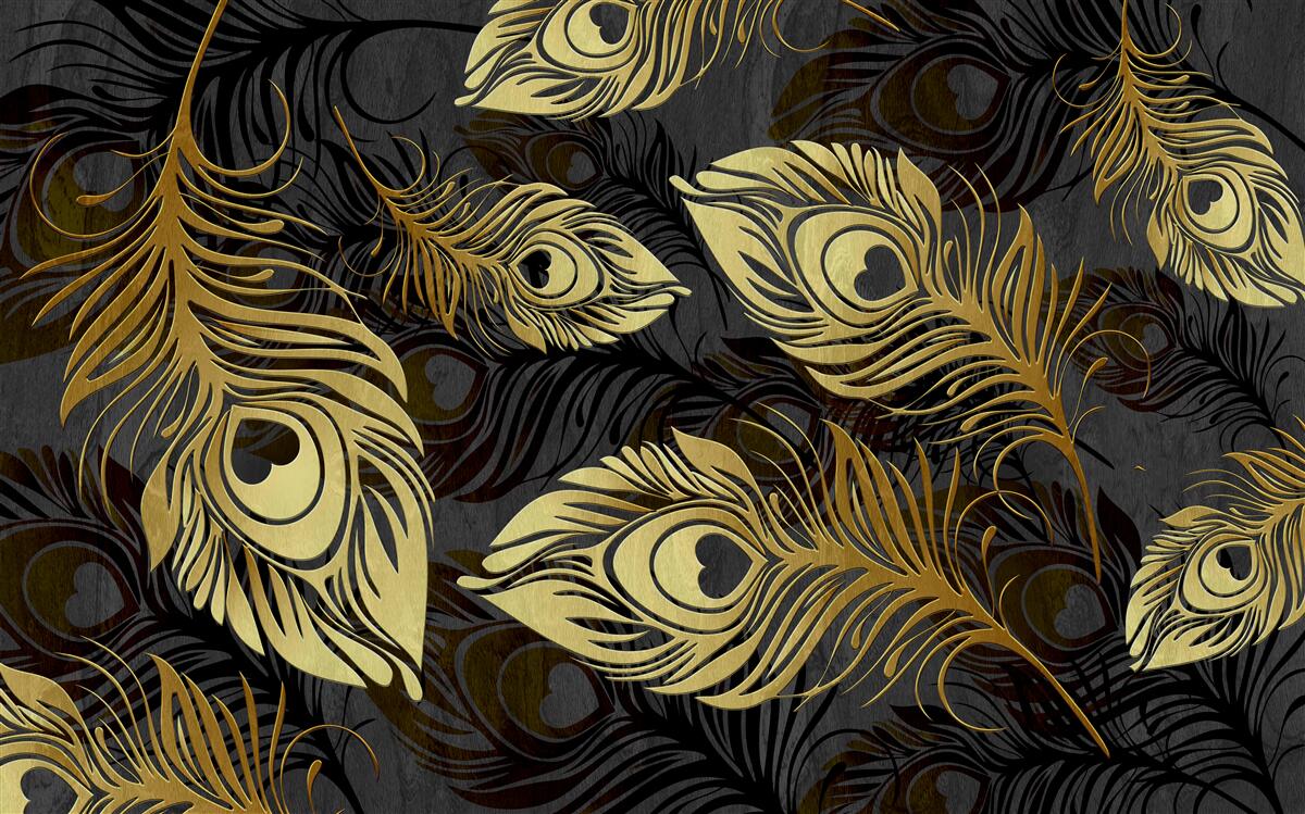 Fotobehang glanzende gouden veren