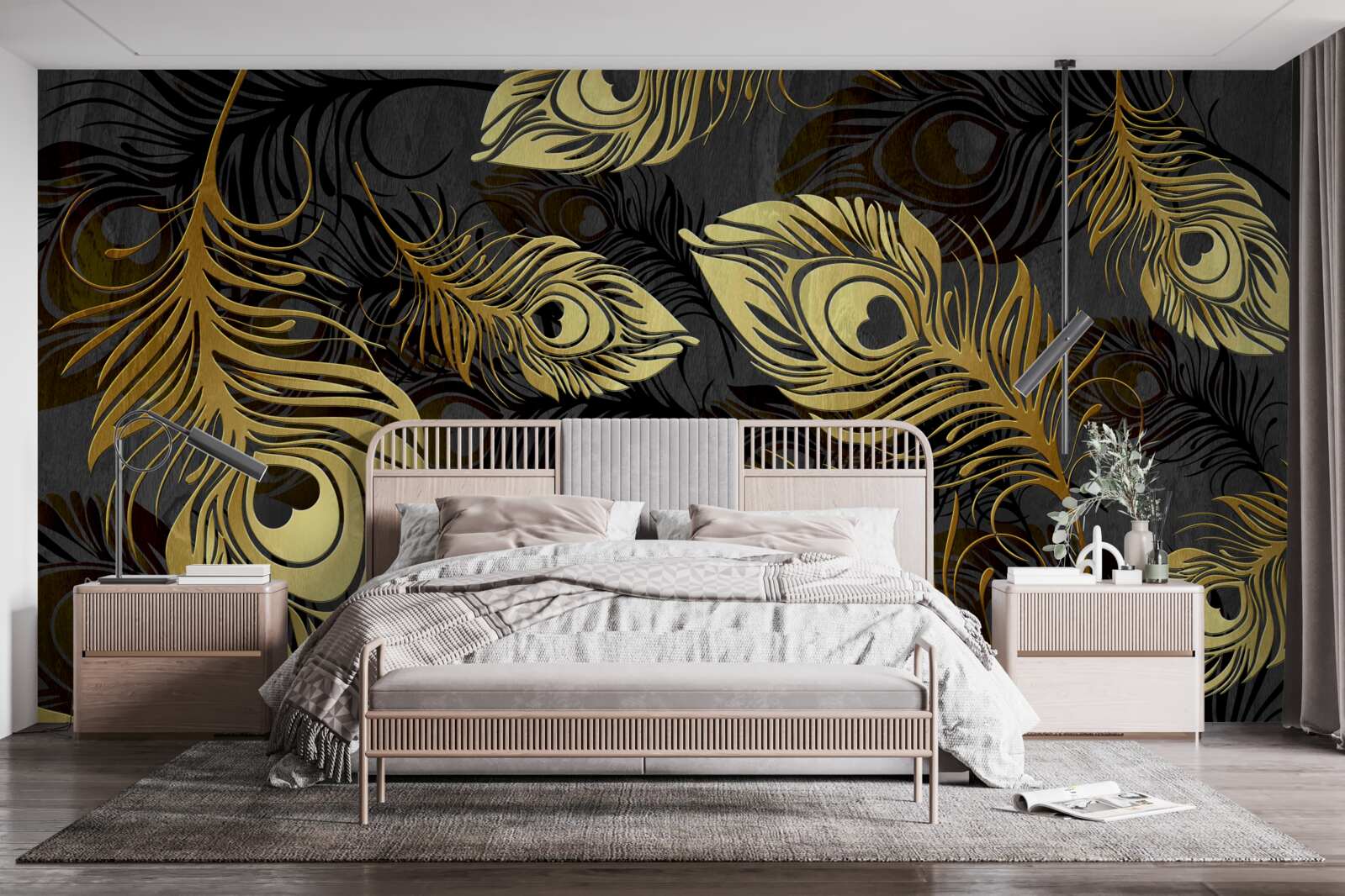 Fotobehang glanzende gouden veren