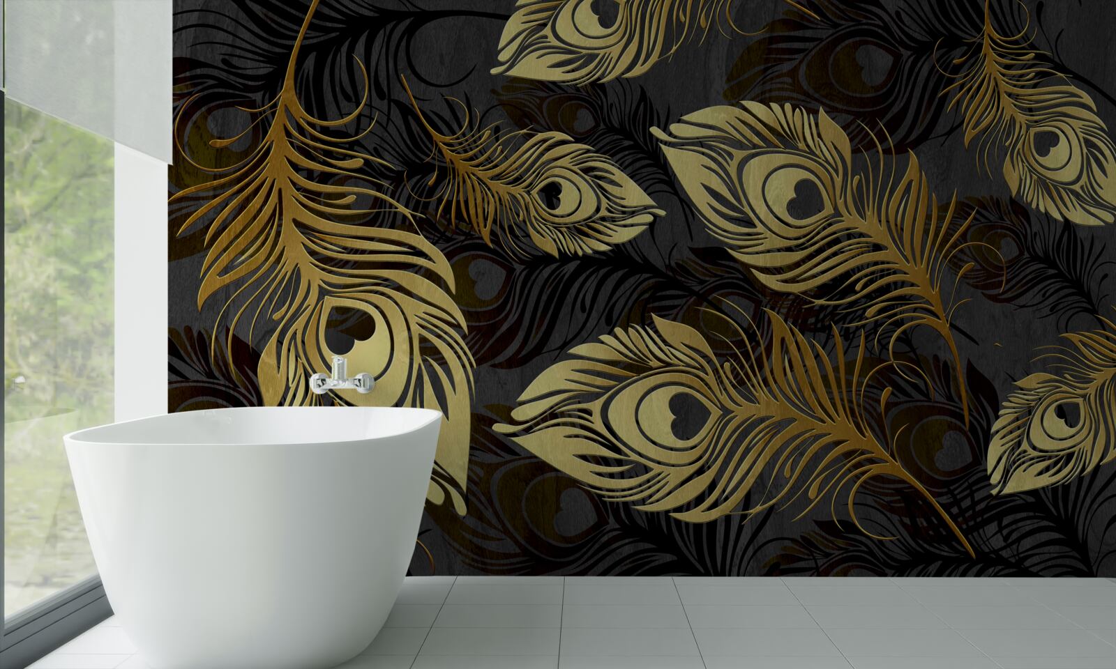 Fotobehang glanzende gouden veren