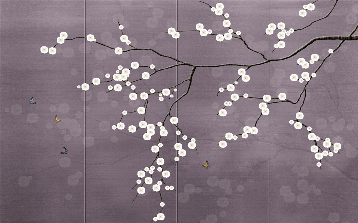 Fotobehang tak bezaaid met kleine witte bloemen