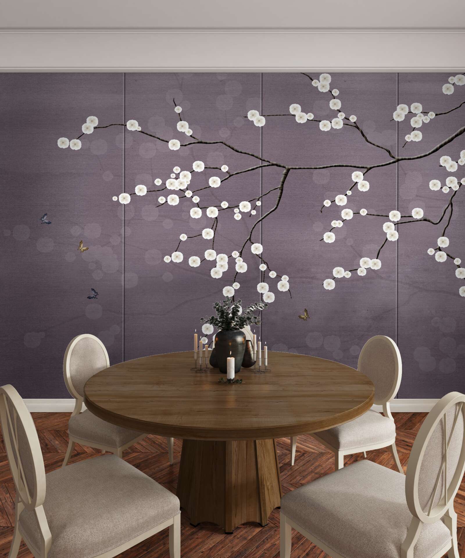 Fotobehang tak bezaaid met kleine witte bloemen