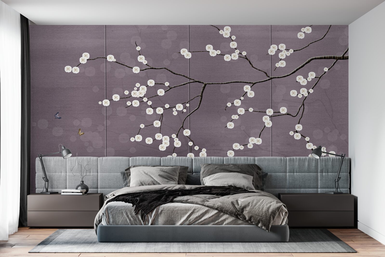 Fotobehang tak bezaaid met kleine witte bloemen