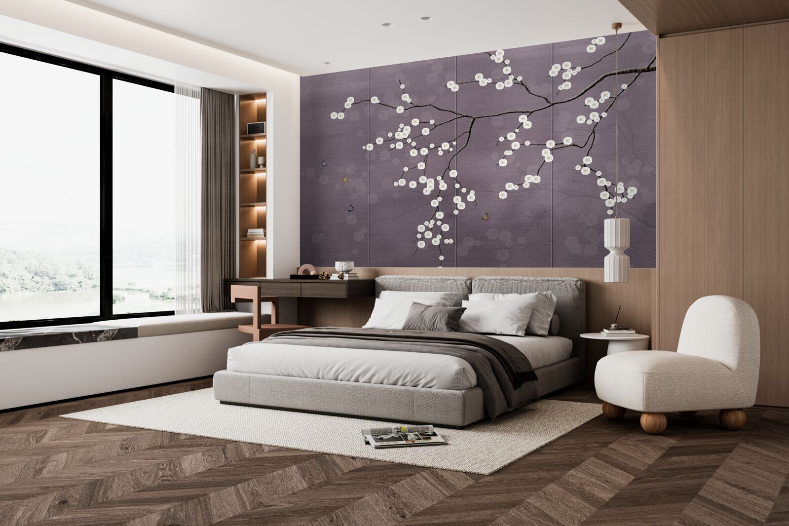 Fotobehang tak bezaaid met kleine witte bloemen