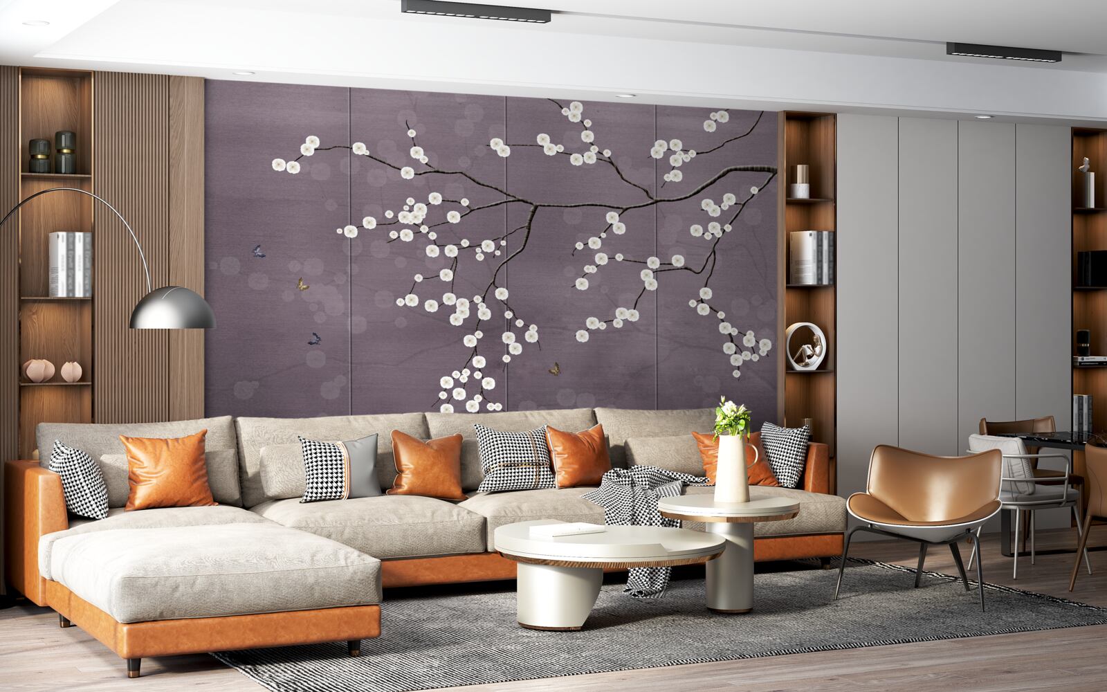 Fotobehang tak bezaaid met kleine witte bloemen