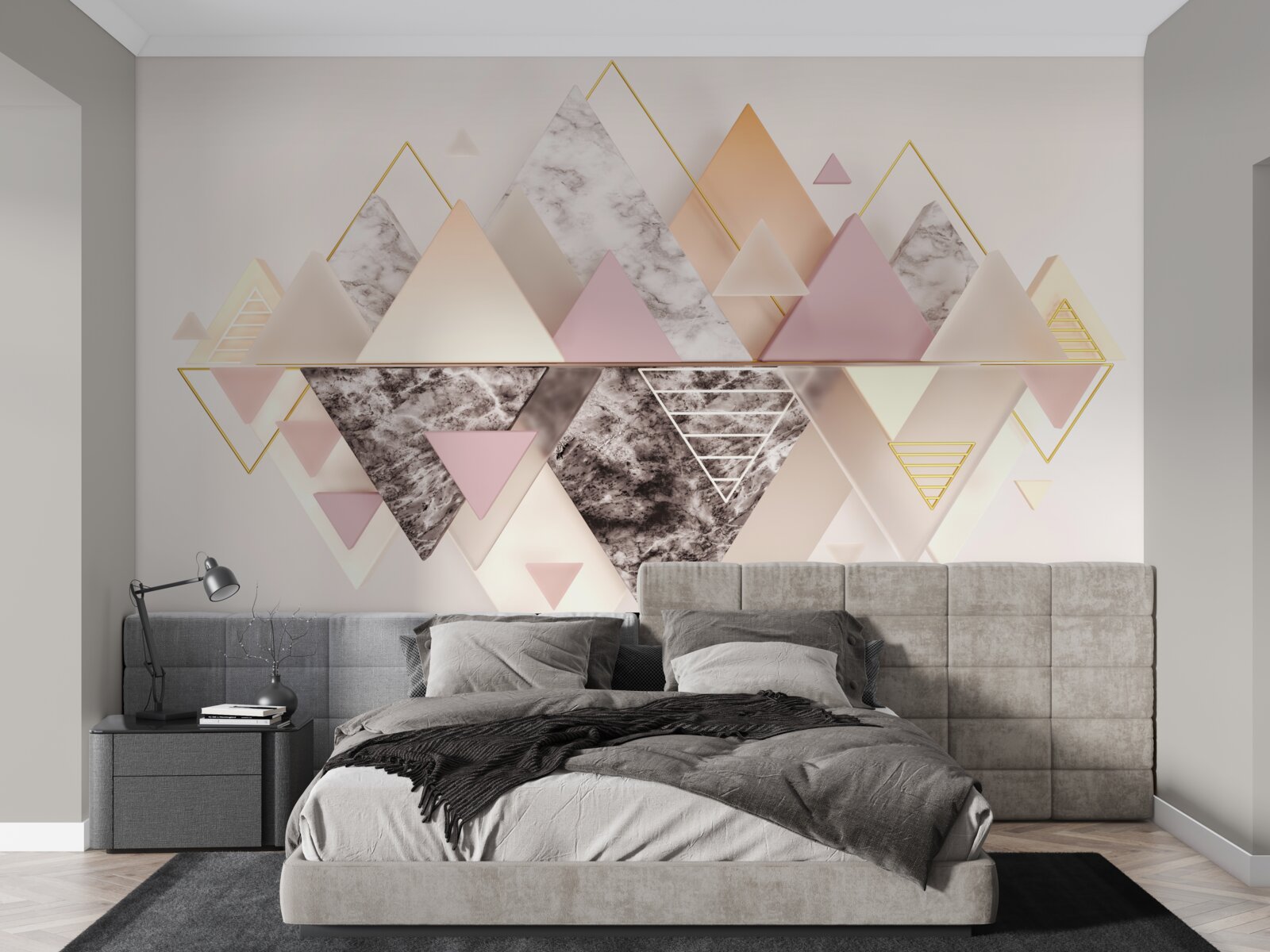 Fotobehang weerspiegeling van het herfstbos met zijn roze tinten in het water