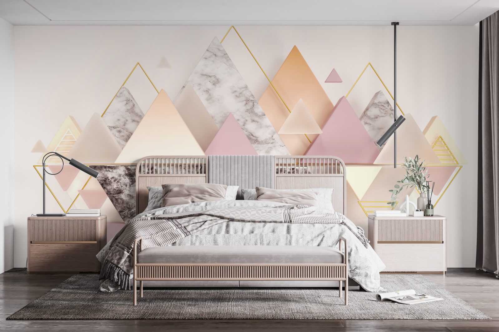 Fotobehang weerspiegeling van het herfstbos met zijn roze tinten in het water