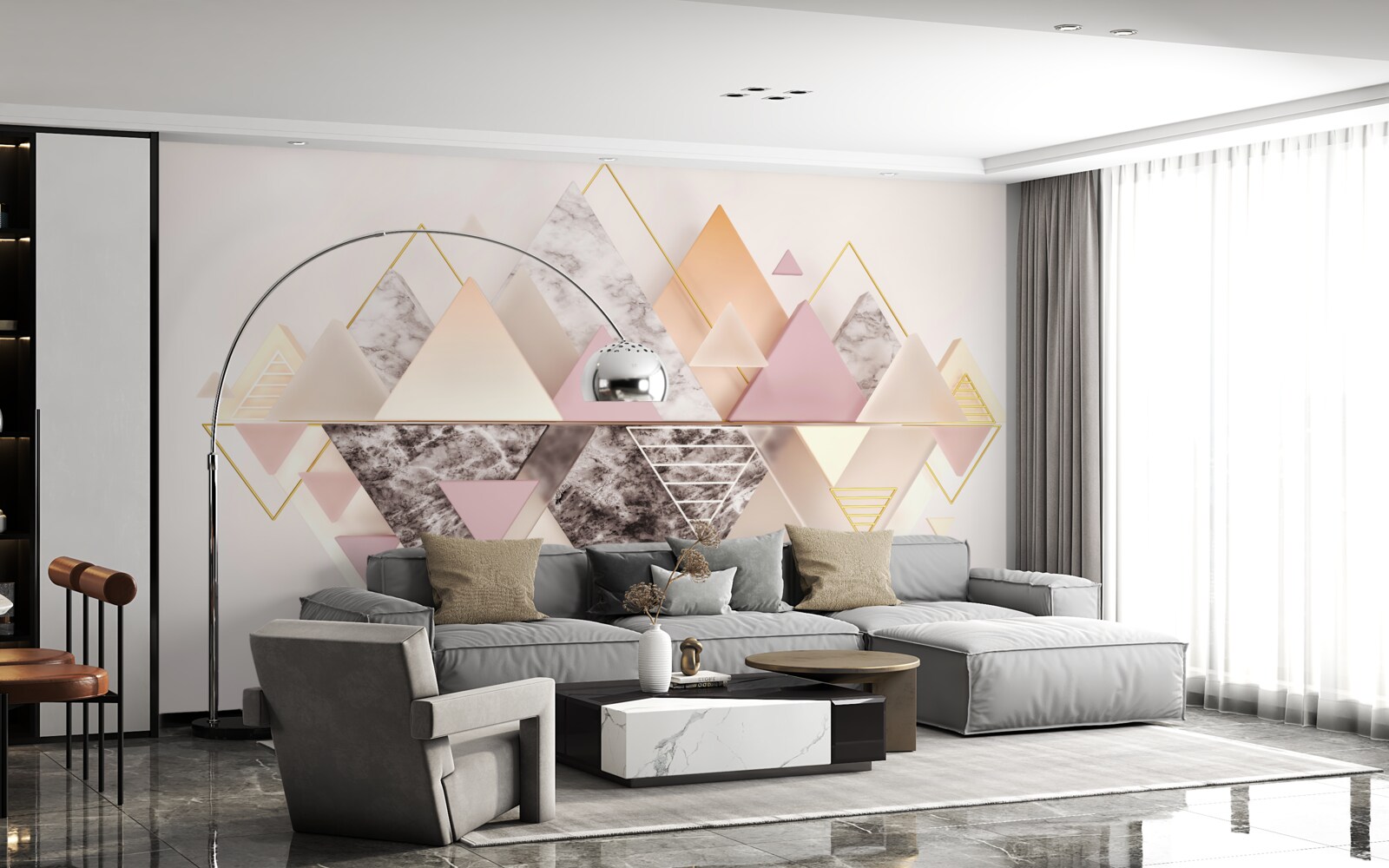 Fotobehang weerspiegeling van het herfstbos met zijn roze tinten in het water