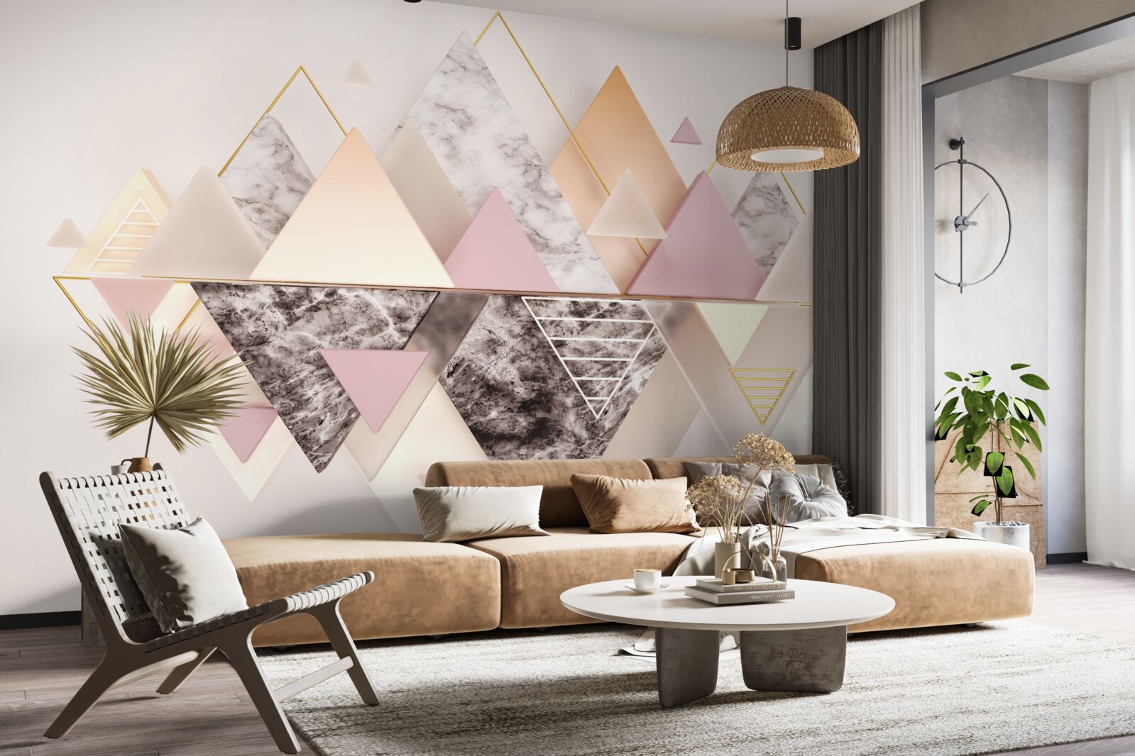 Fotobehang weerspiegeling van het herfstbos met zijn roze tinten in het water