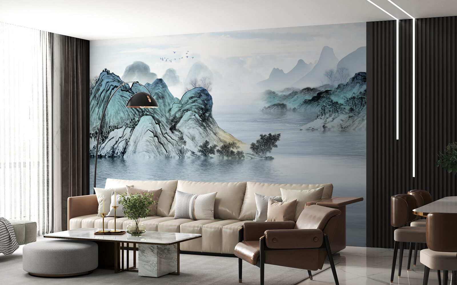 Fotobehang visser op een bergreservoir