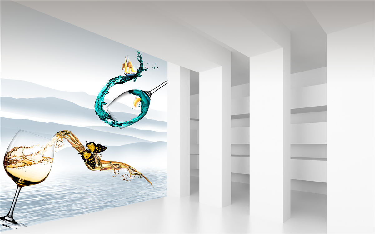 Fotobehang abstracte schilderijen van drinkglazen