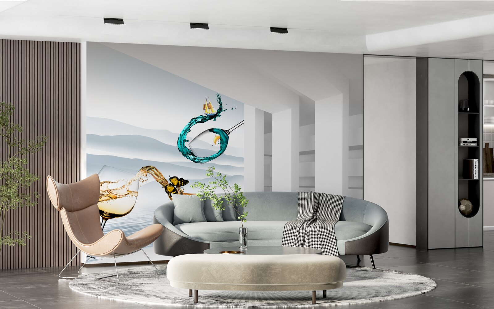 Fotobehang abstracte schilderijen van drinkglazen