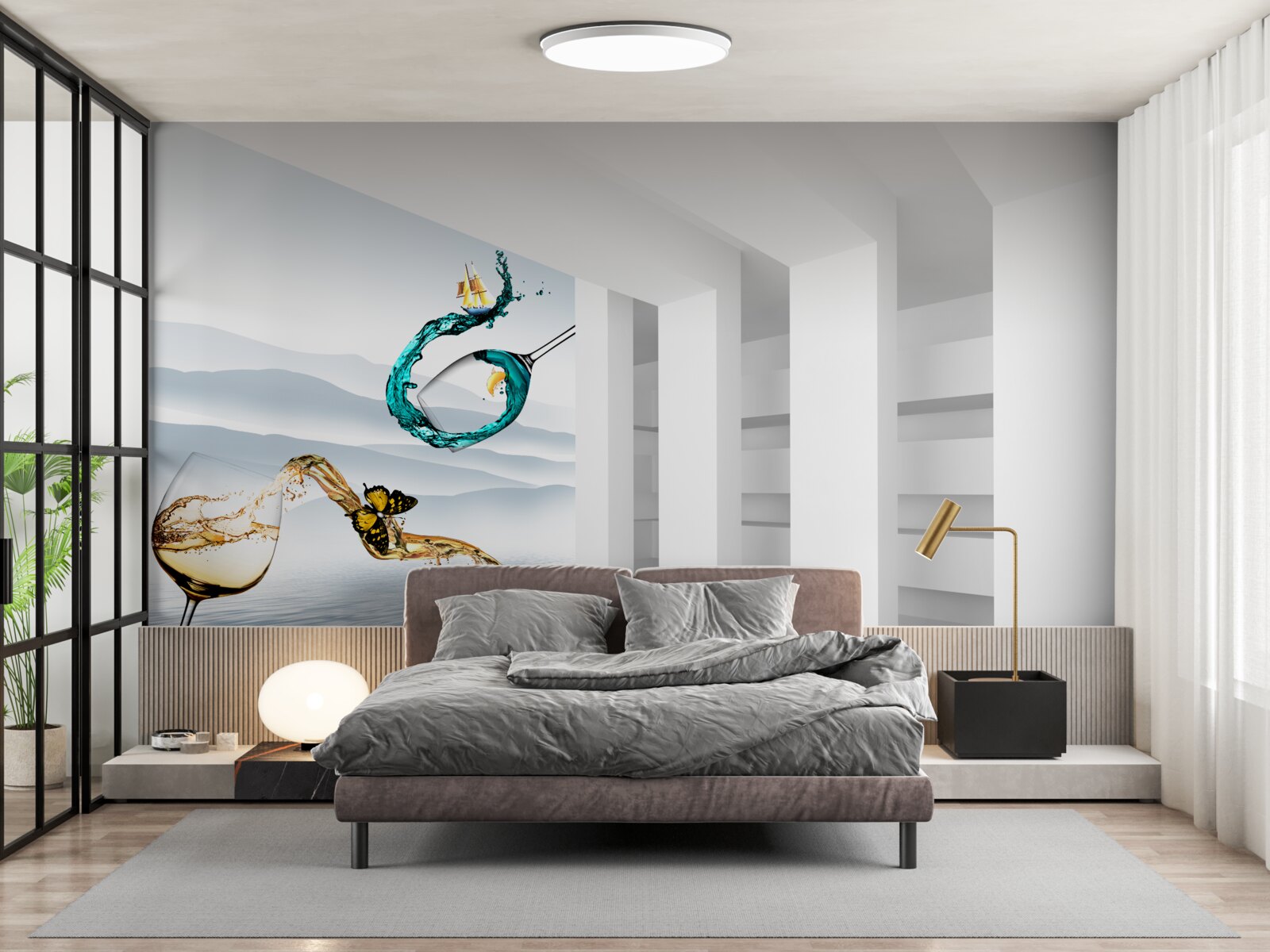 Fotobehang abstracte schilderijen van drinkglazen