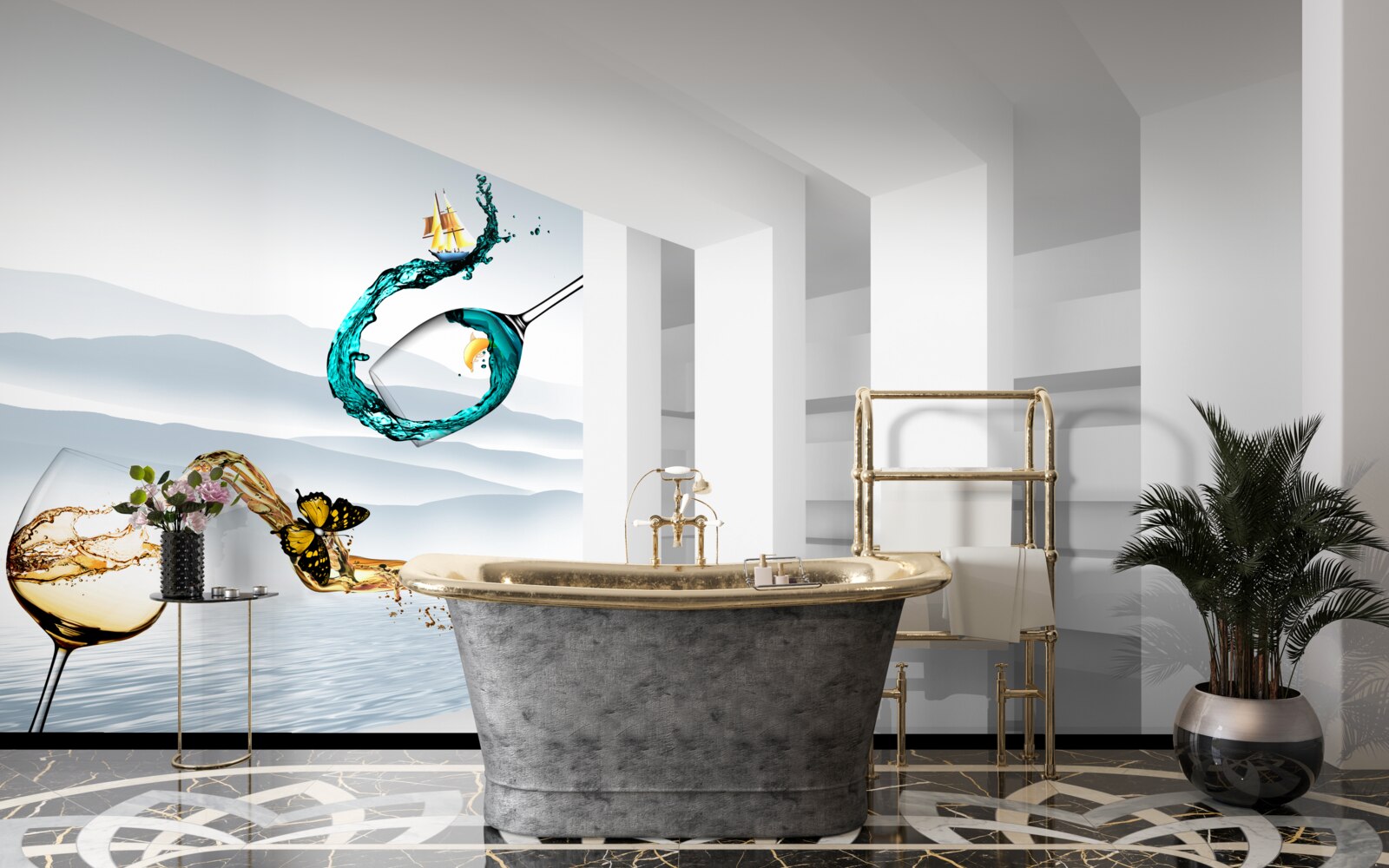 Fotobehang abstracte schilderijen van drinkglazen