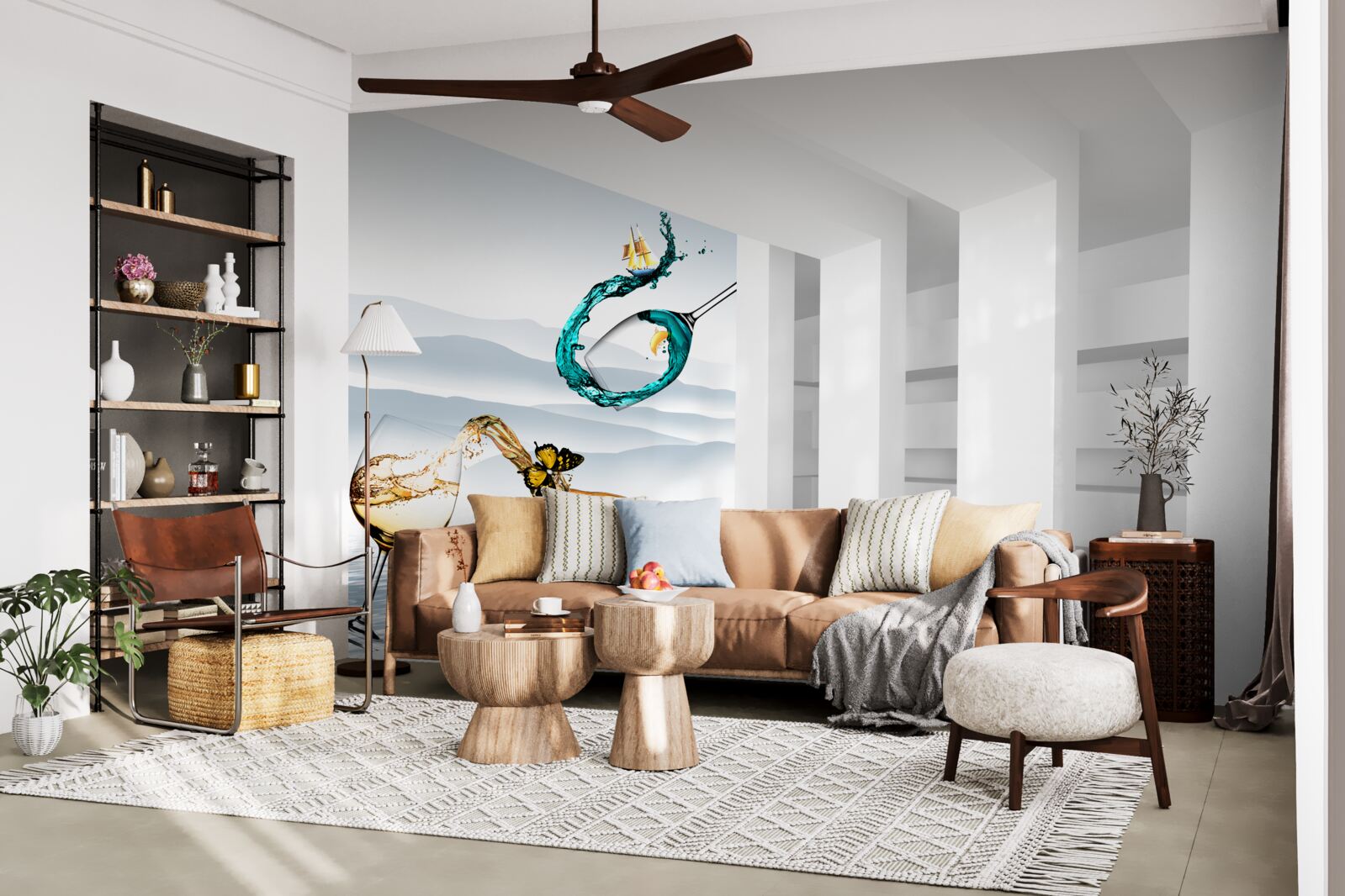 Fotobehang abstracte schilderijen van drinkglazen