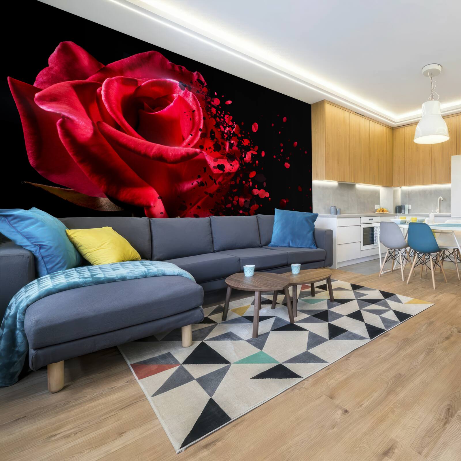 Fotobehang rode rozenbloemen op zwarte achtergrond