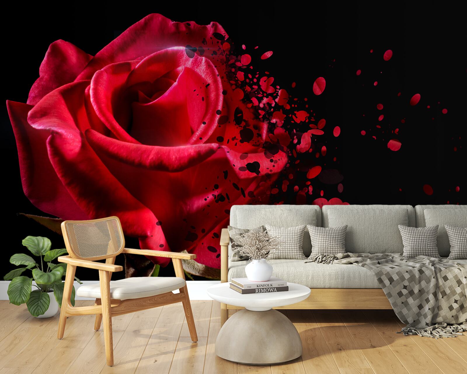 Fotobehang rode rozenbloemen op zwarte achtergrond