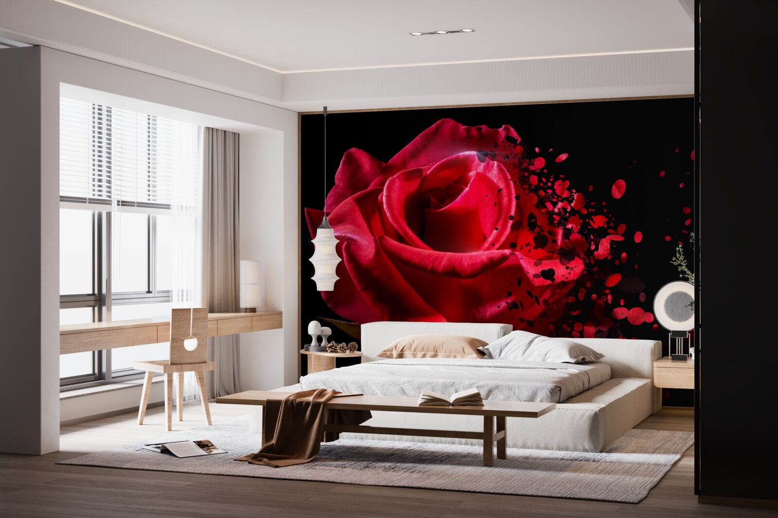 Fotobehang rode rozenbloemen op zwarte achtergrond