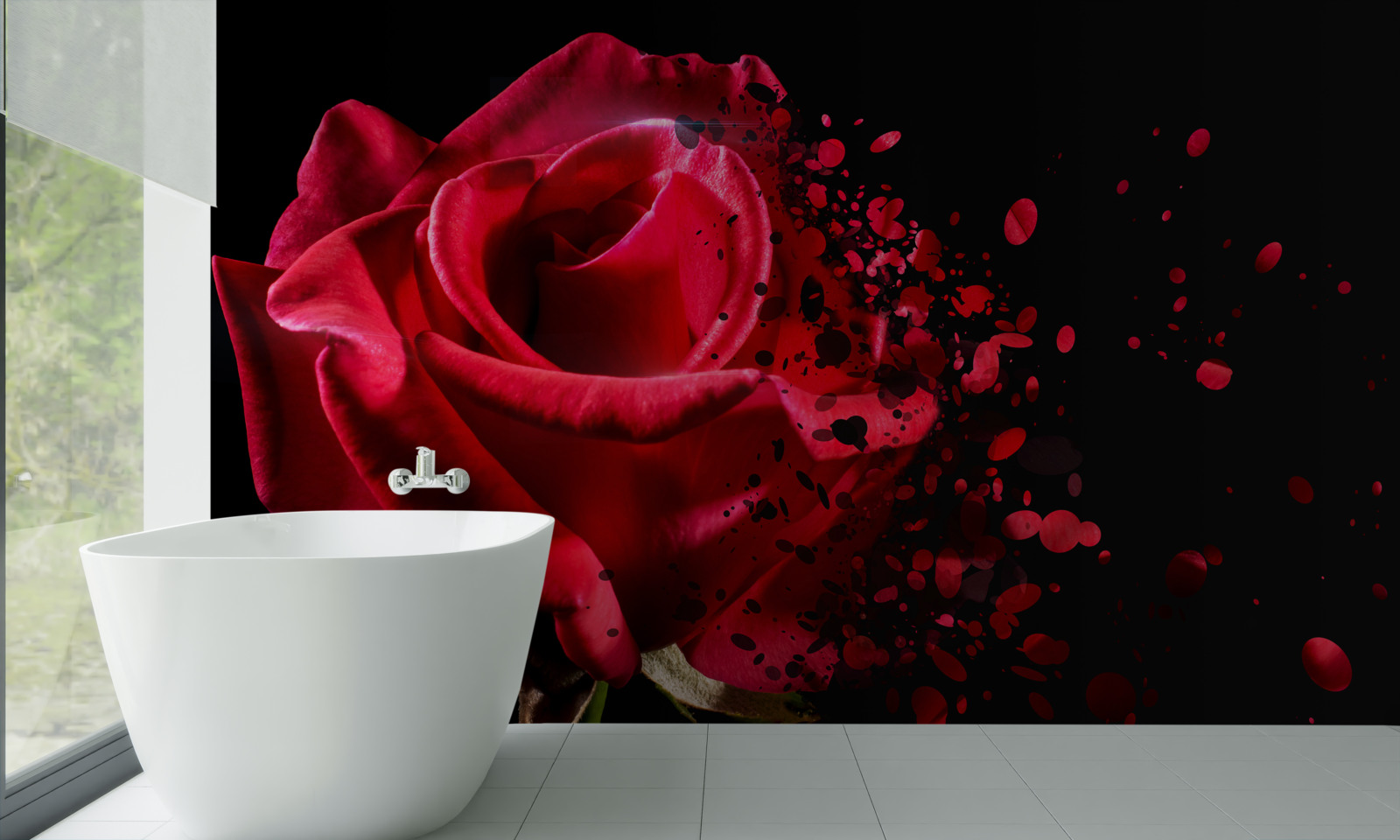 Fotobehang rode rozenbloemen op zwarte achtergrond