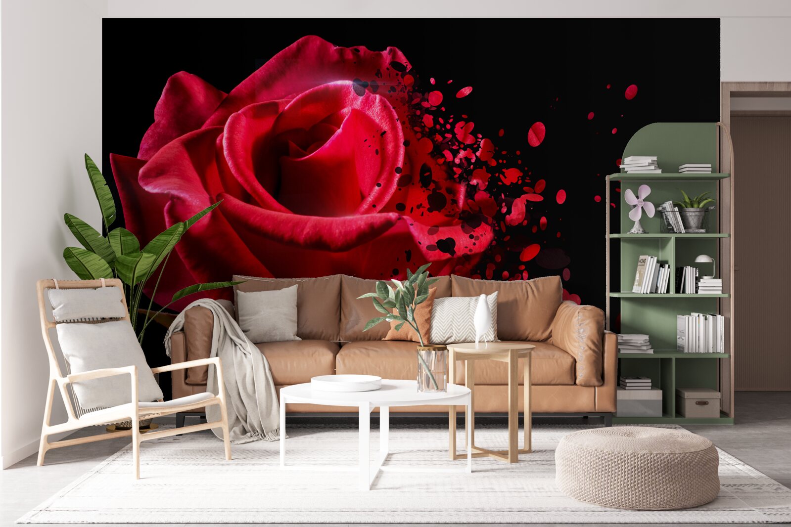 Fotobehang rode rozenbloemen op zwarte achtergrond