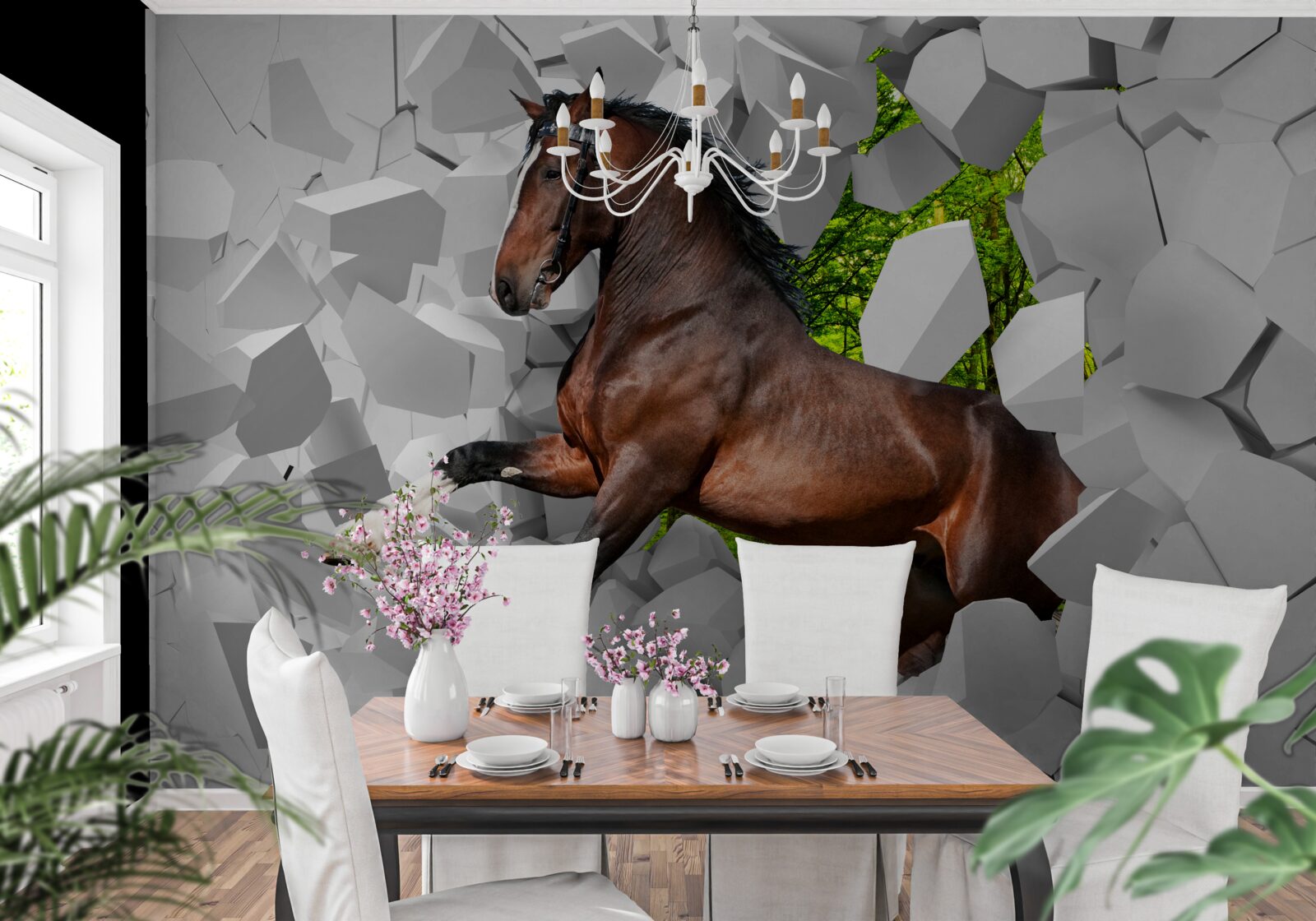 Fotobehang bruin paard overwint muurhindernis