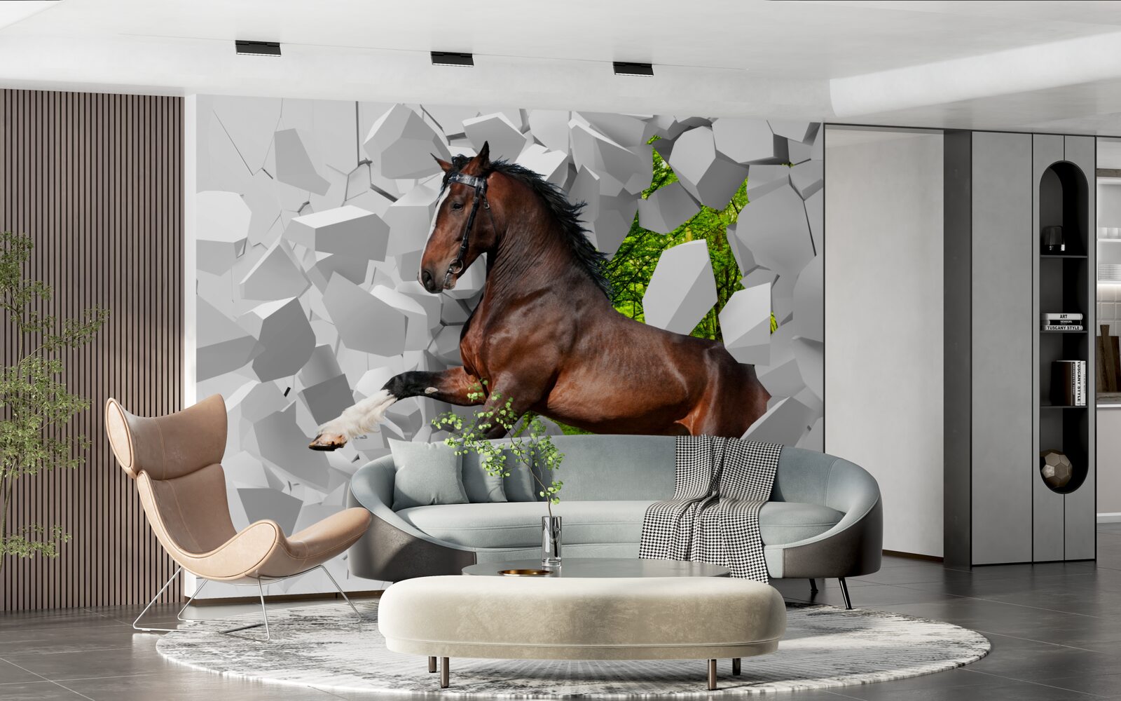 Fotobehang bruin paard overwint muurhindernis