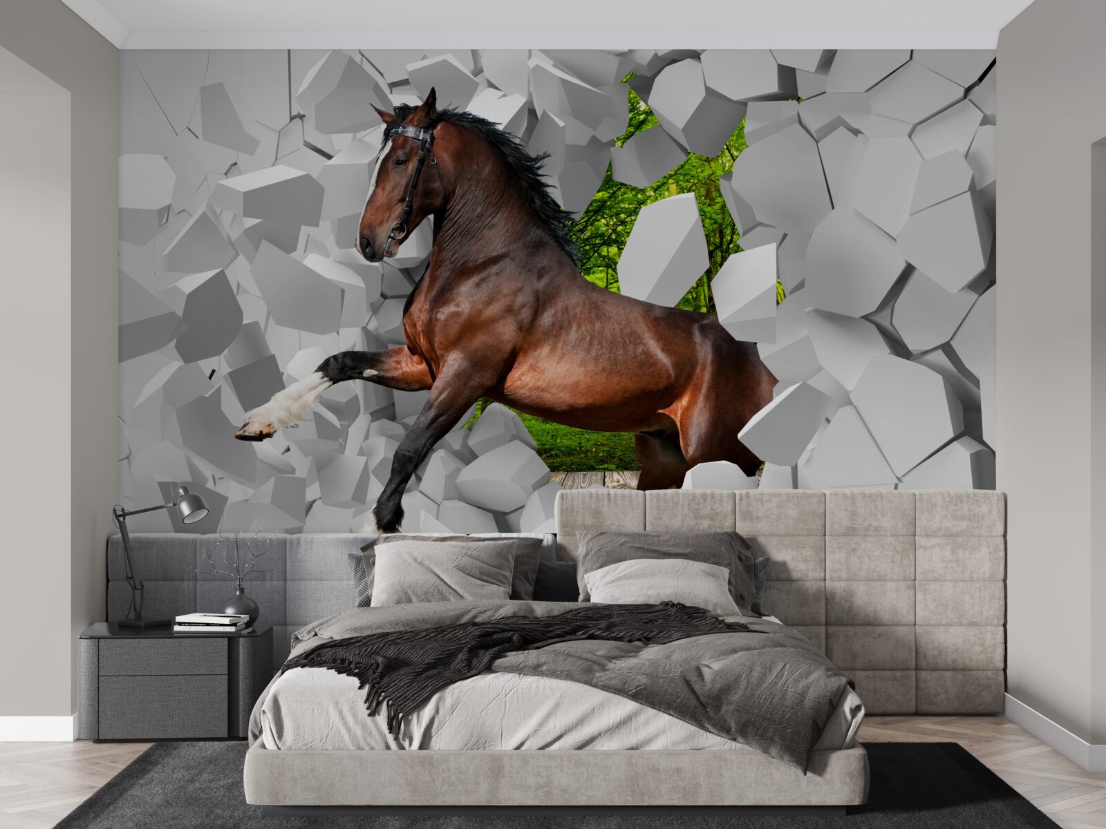 Fotobehang bruin paard overwint muurhindernis