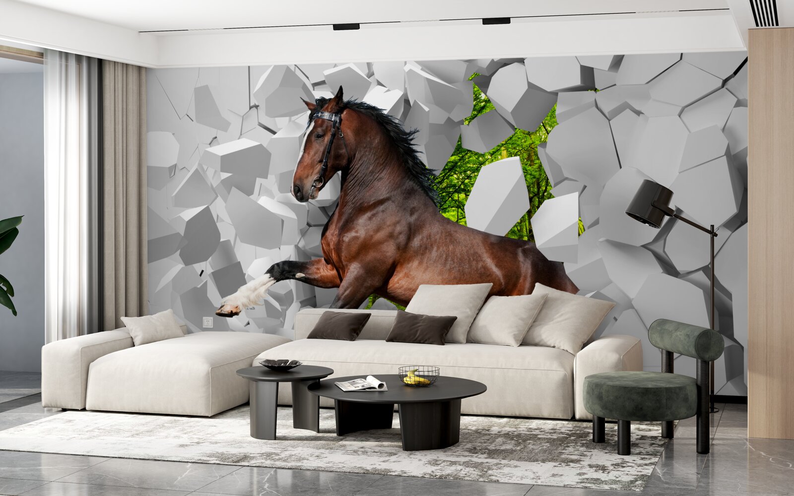 Fotobehang bruin paard overwint muurhindernis