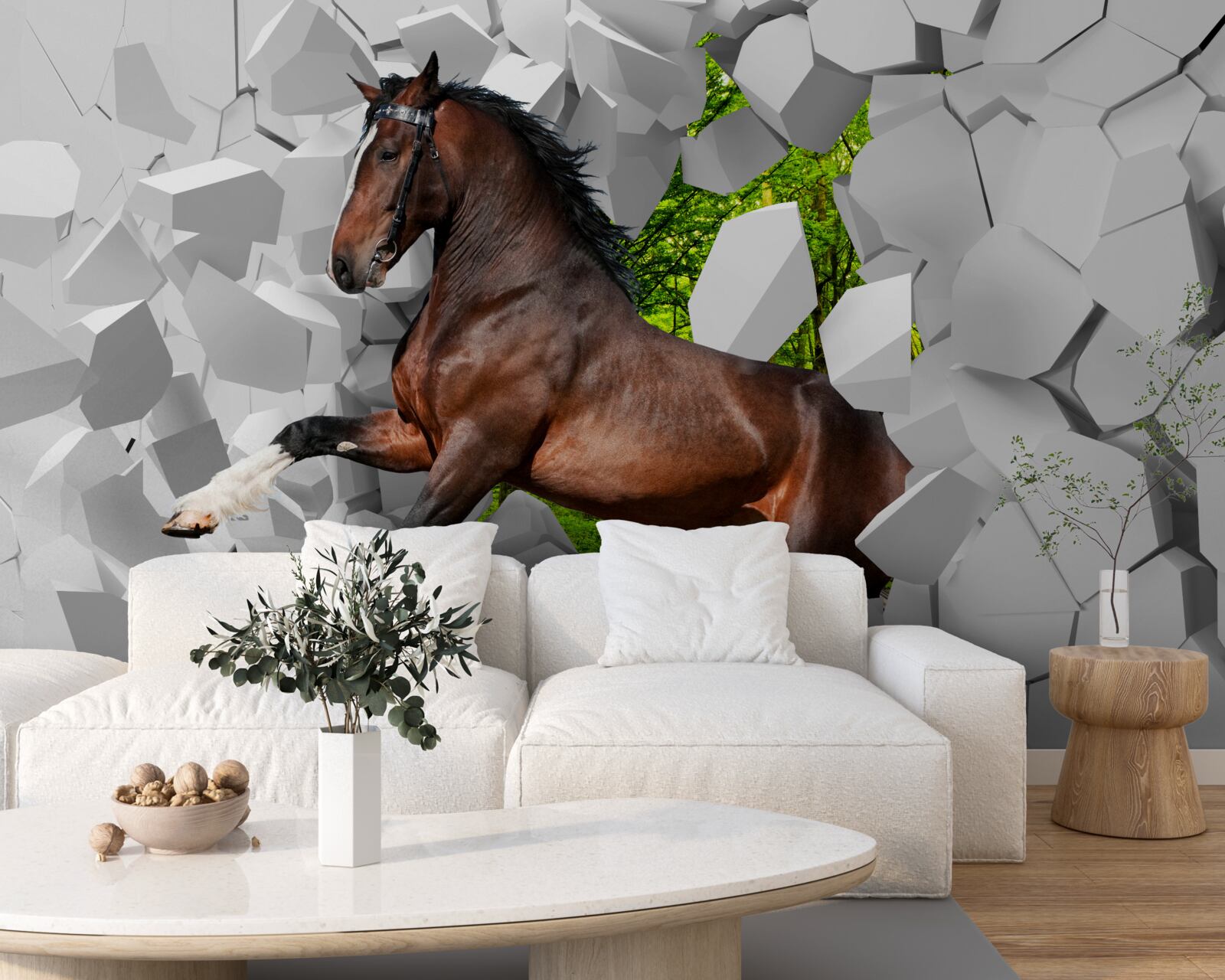 Fotobehang bruin paard overwint muurhindernis