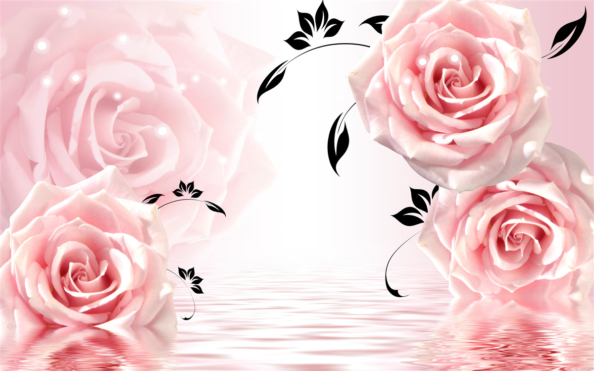 Fotobehang grote rozen in een delicate roze tint