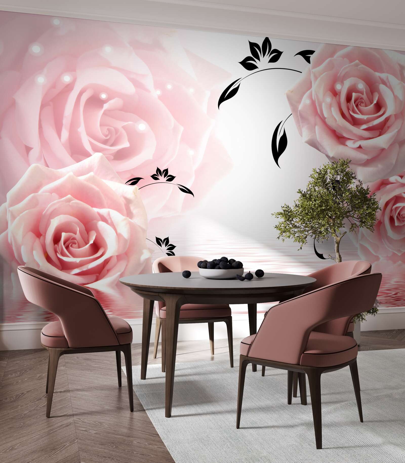 Fotobehang grote rozen in een delicate roze tint