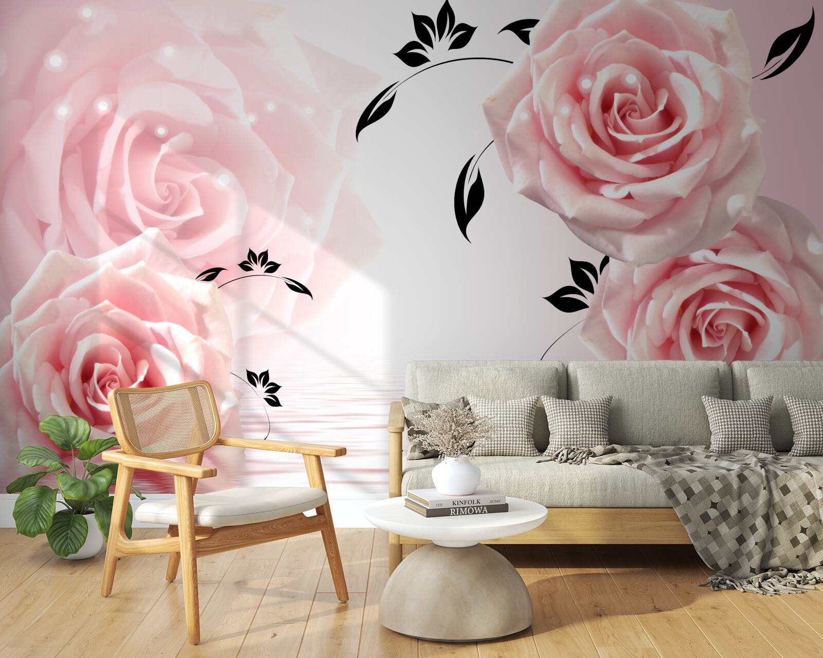 Fotobehang grote rozen in een delicate roze tint