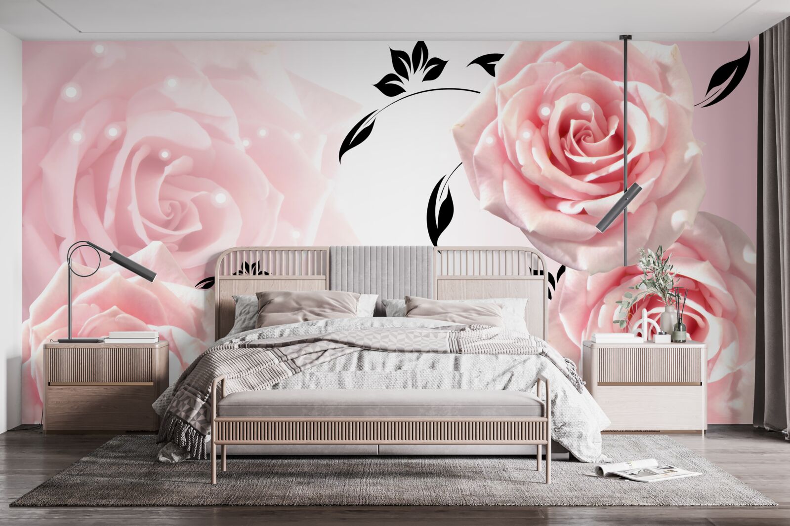 Fotobehang grote rozen in een delicate roze tint