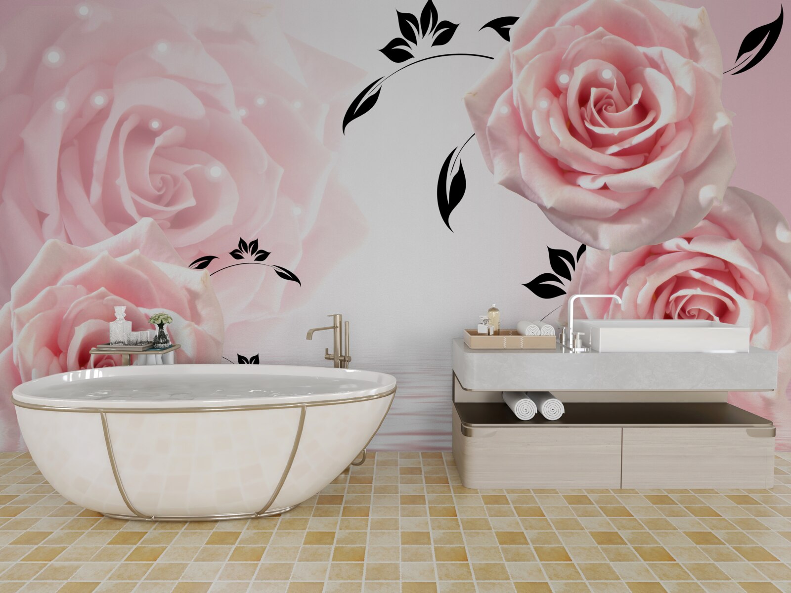 Fotobehang grote rozen in een delicate roze tint