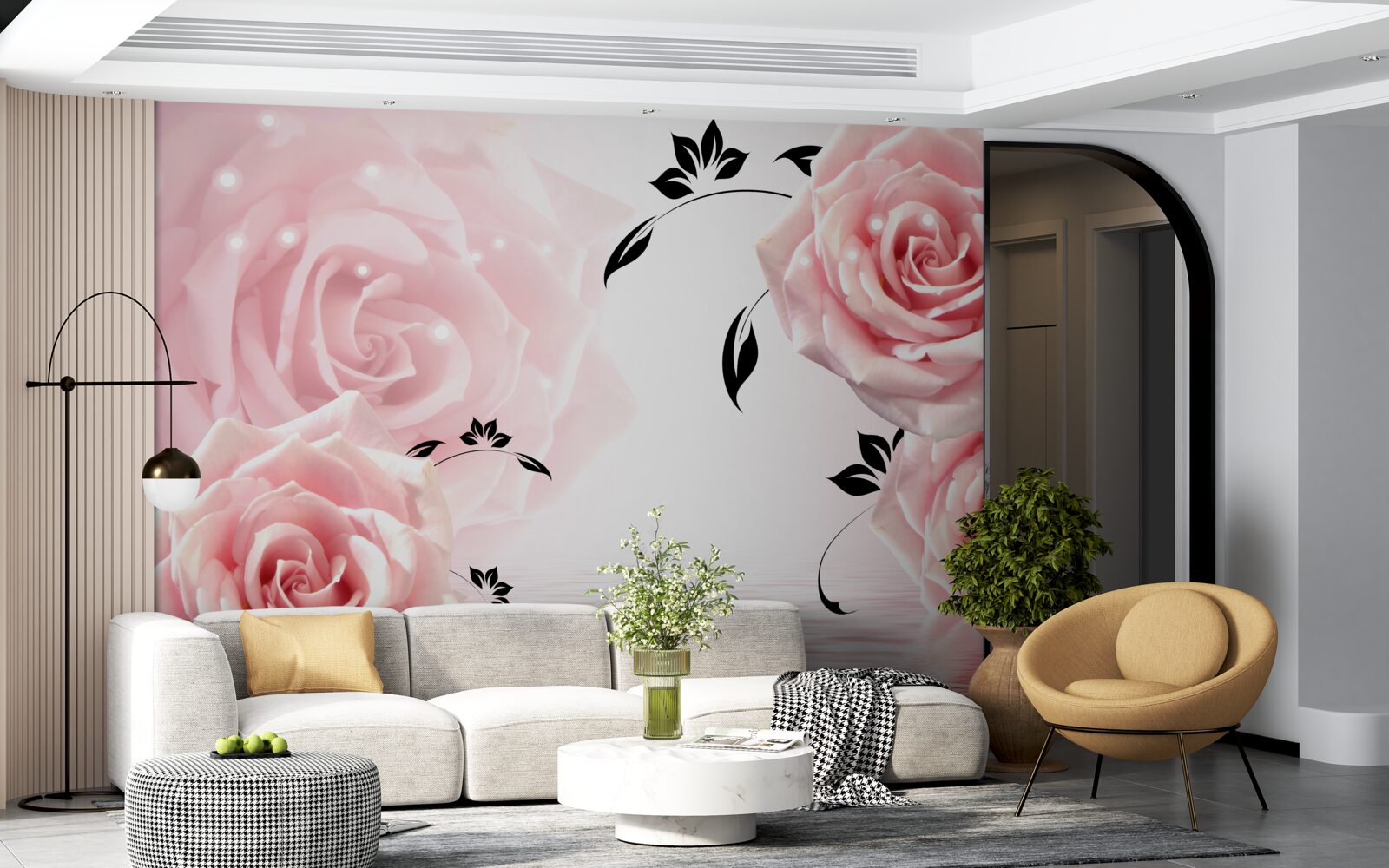 Fotobehang grote rozen in een delicate roze tint