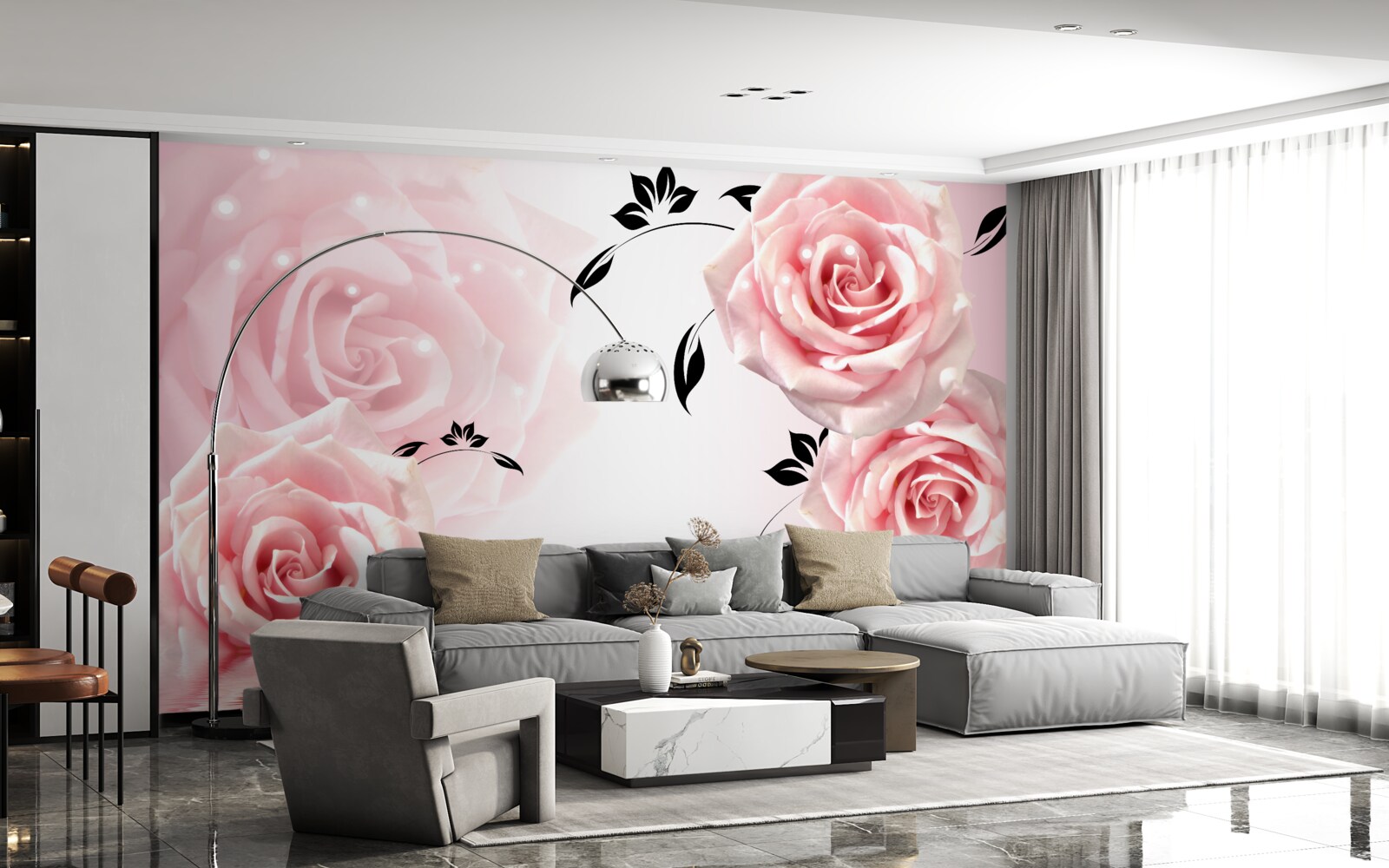 Fotobehang grote rozen in een delicate roze tint