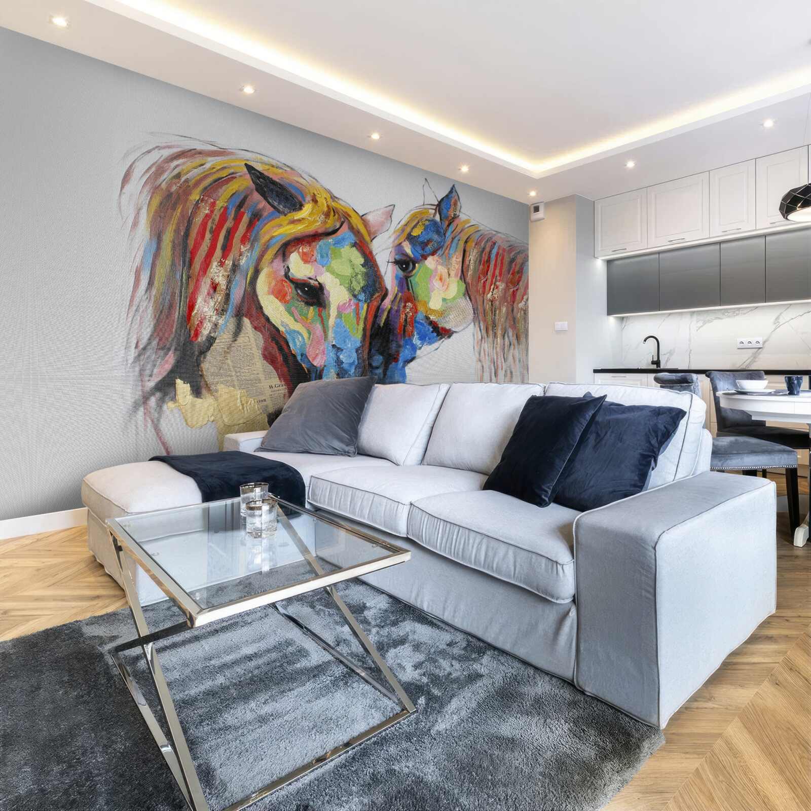 Fotobehang ongewone voorstelling van communicatie tussen paarden