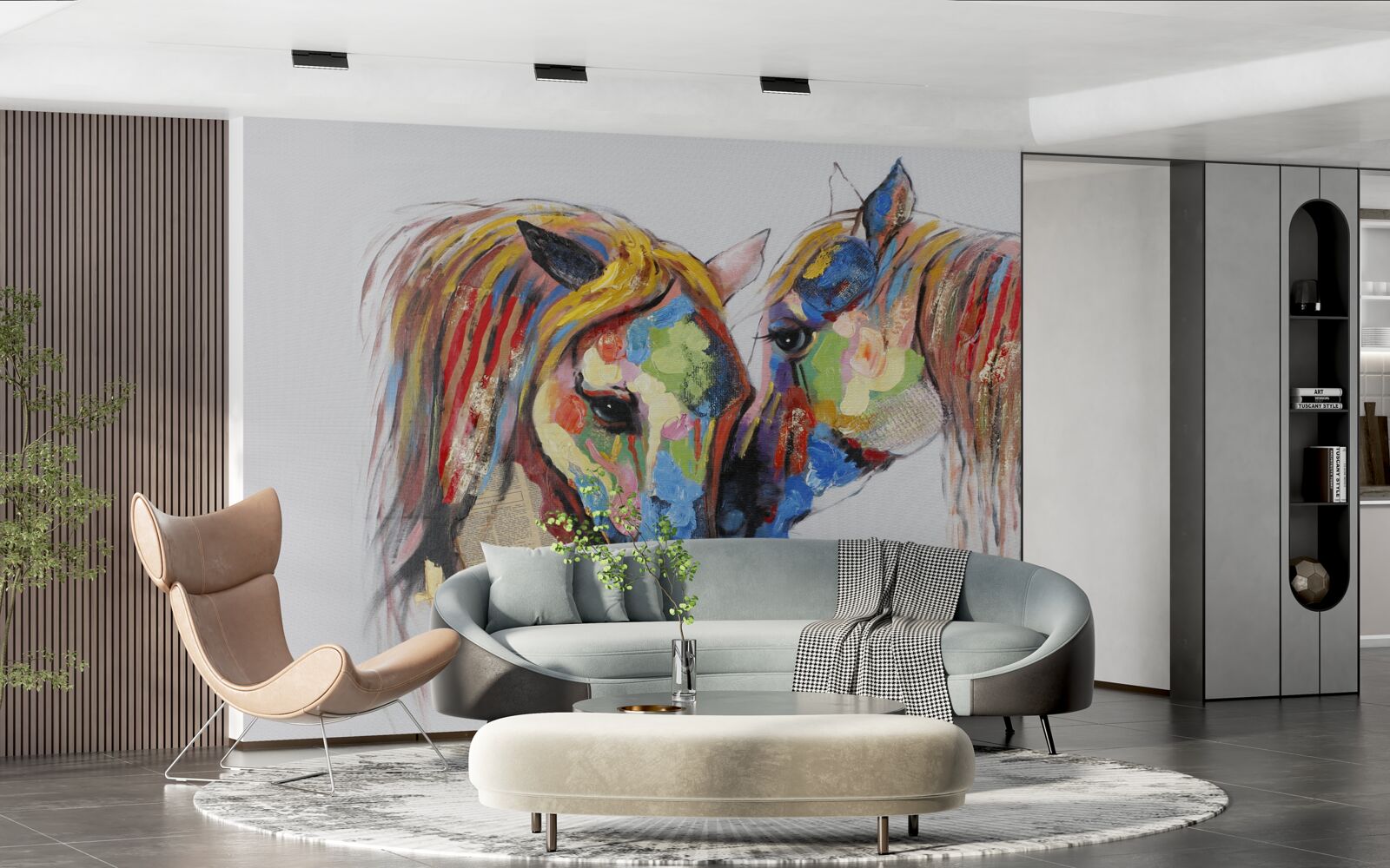 Fotobehang ongewone voorstelling van communicatie tussen paarden