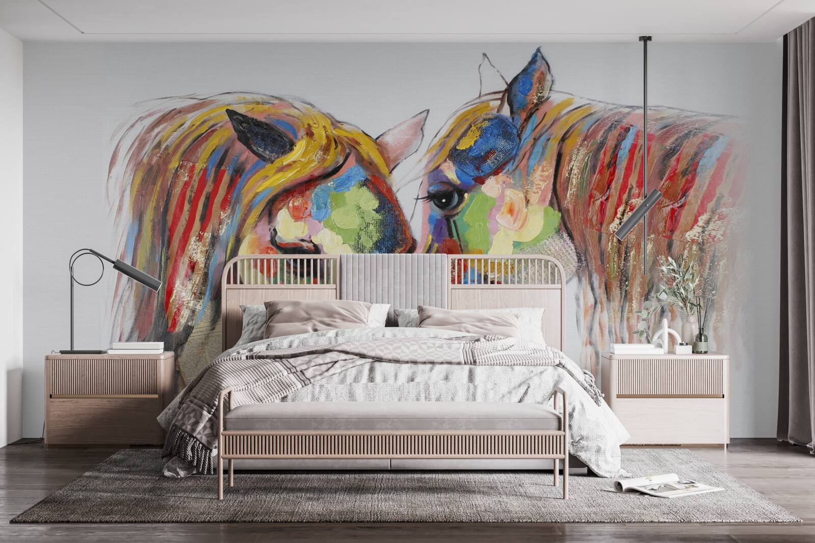 Fotobehang ongewone voorstelling van communicatie tussen paarden