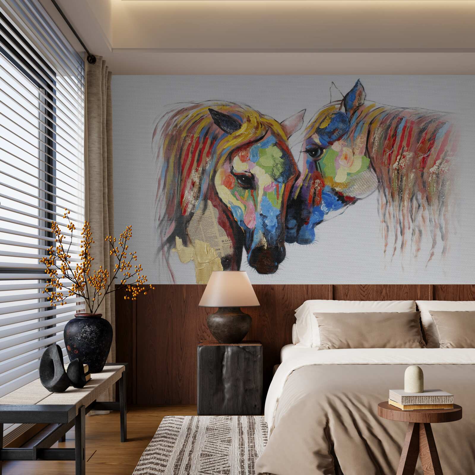 Fotobehang ongewone voorstelling van communicatie tussen paarden