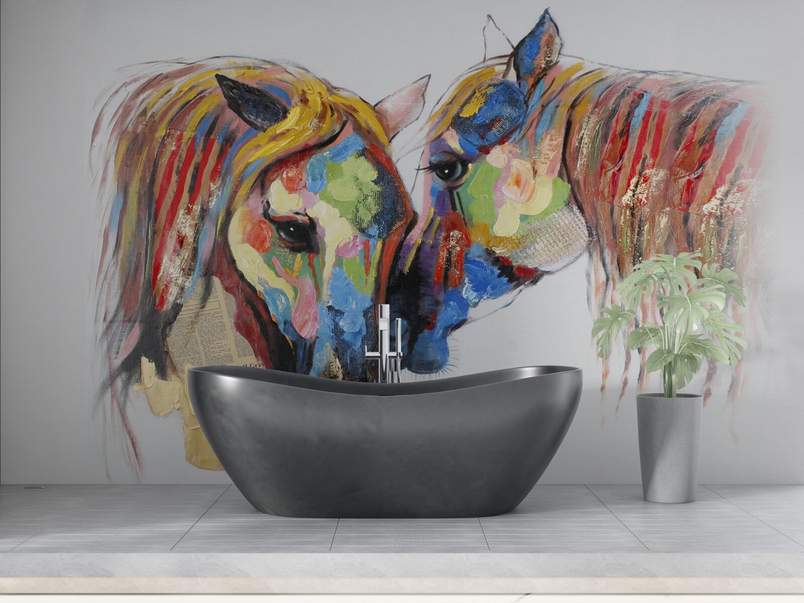 Fotobehang ongewone voorstelling van communicatie tussen paarden