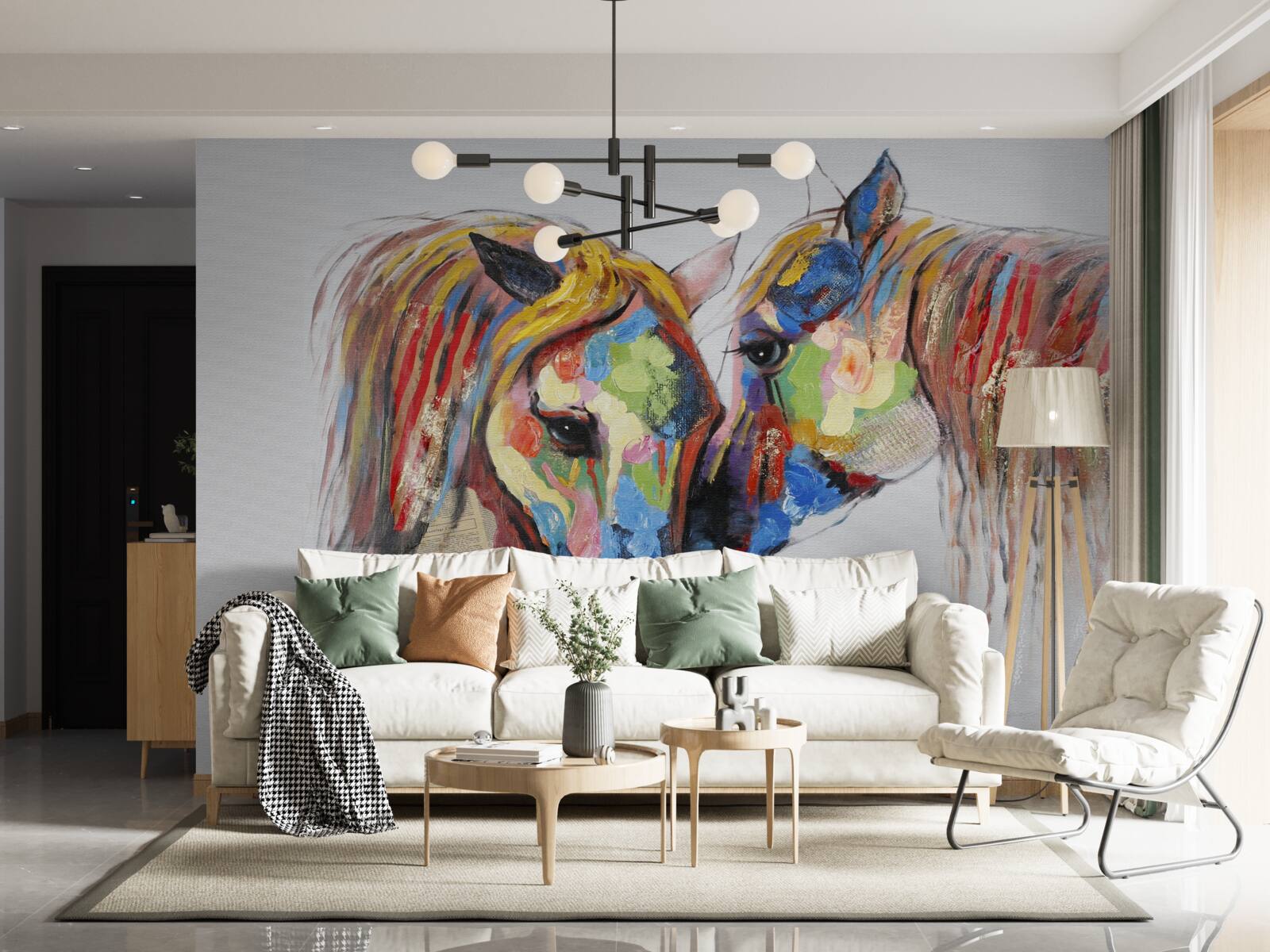 Fotobehang ongewone voorstelling van communicatie tussen paarden