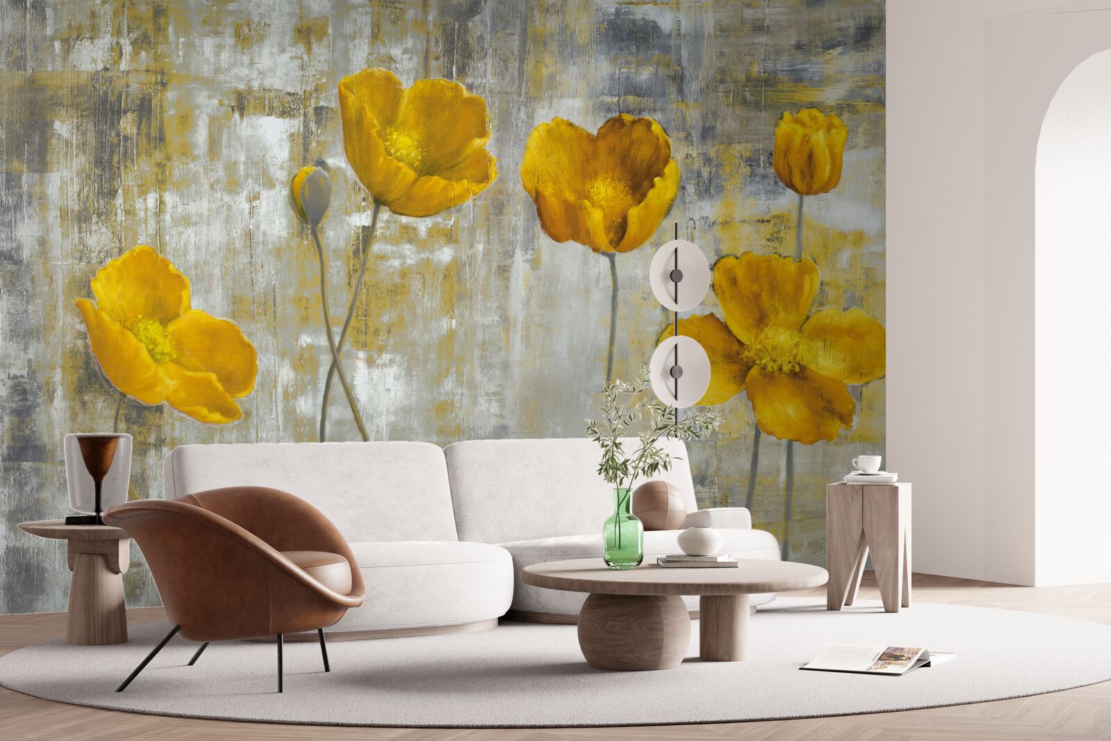 Fotobehang de dunne stengels zijn versierd met gele bloemen